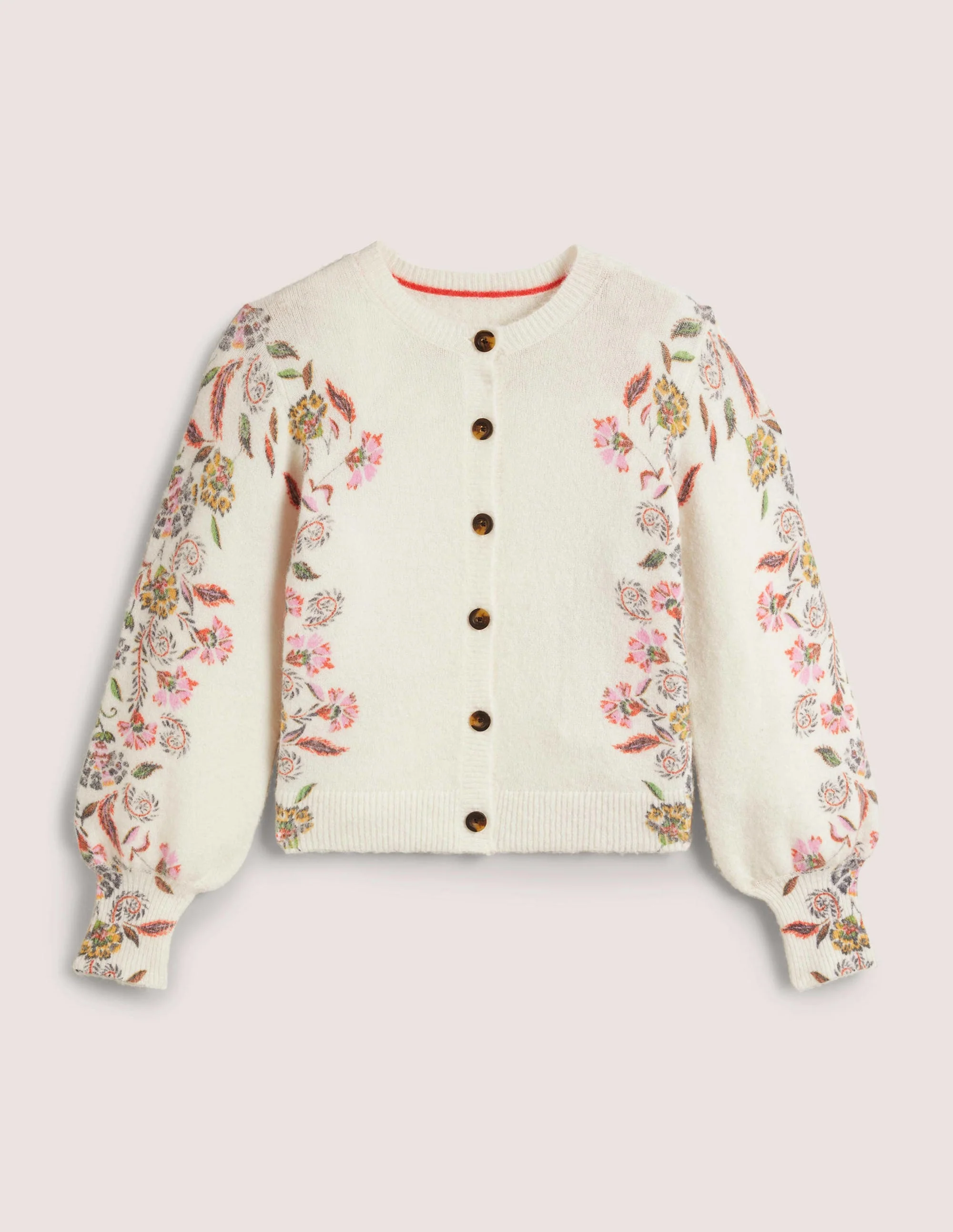 Printed Fluffy Cardigan-Ivory, Blossom Pomme - Image 10