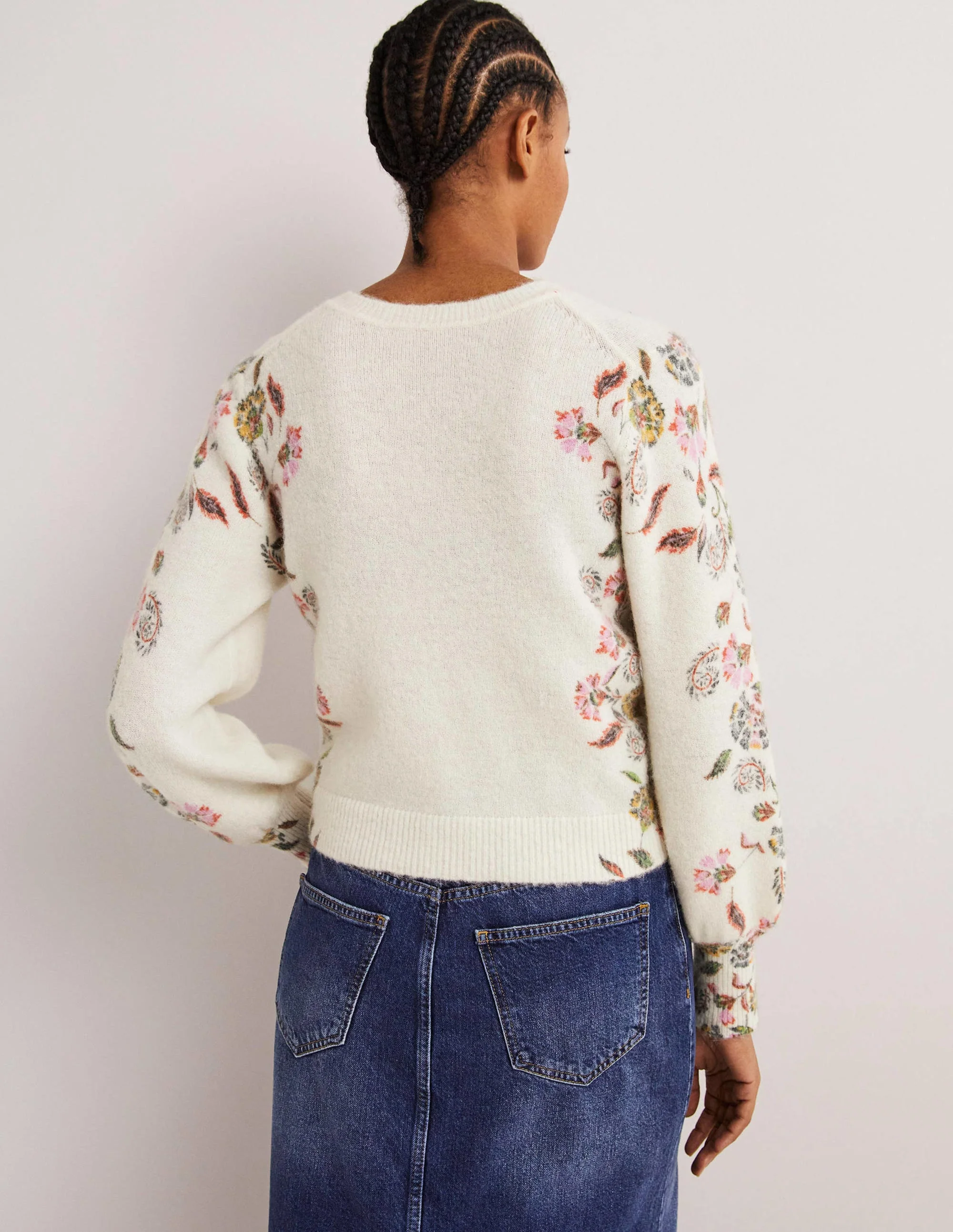 Printed Fluffy Cardigan-Ivory, Blossom Pomme - Image 3