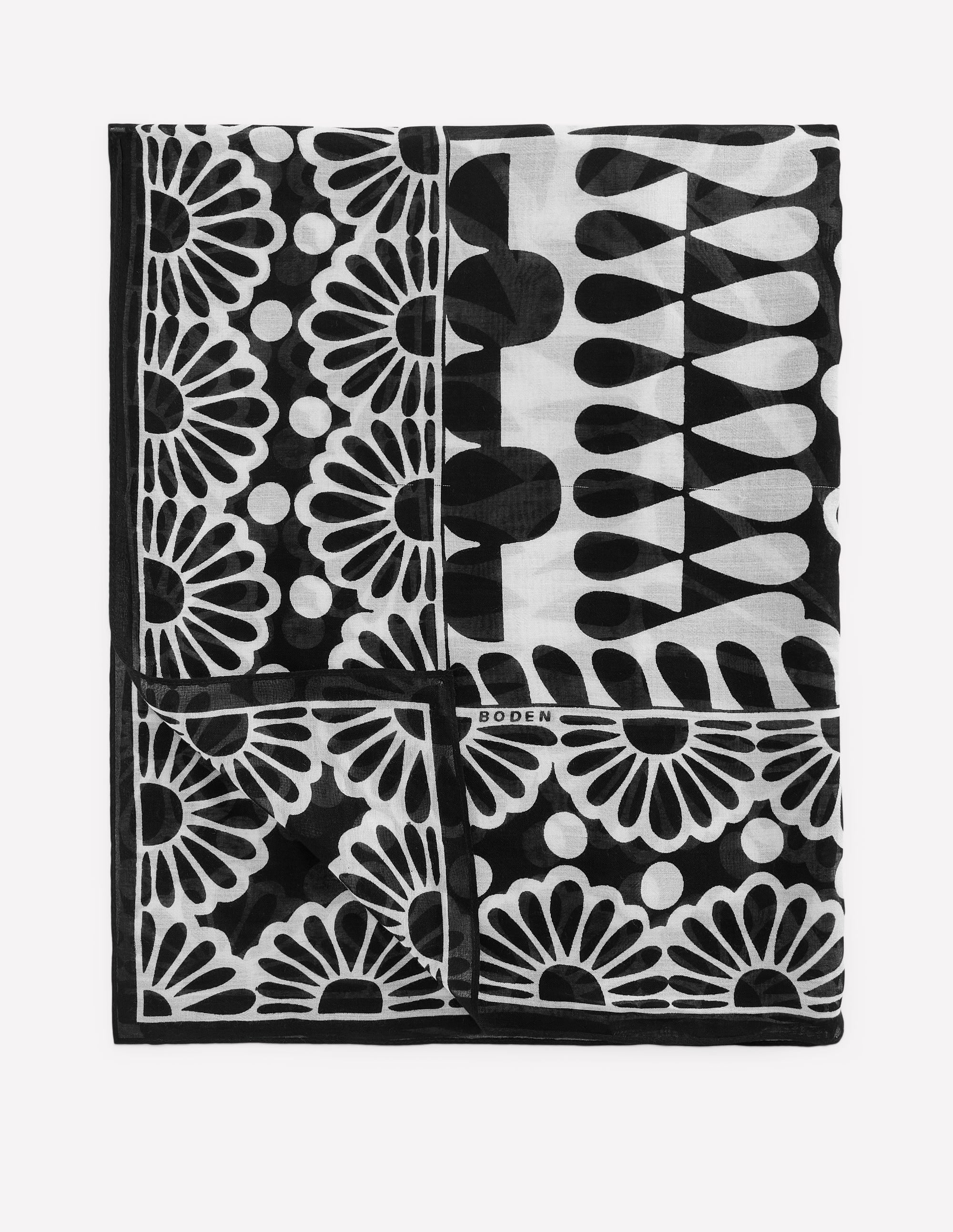 Printed Sarong Scarf-Black, Geo Stamp