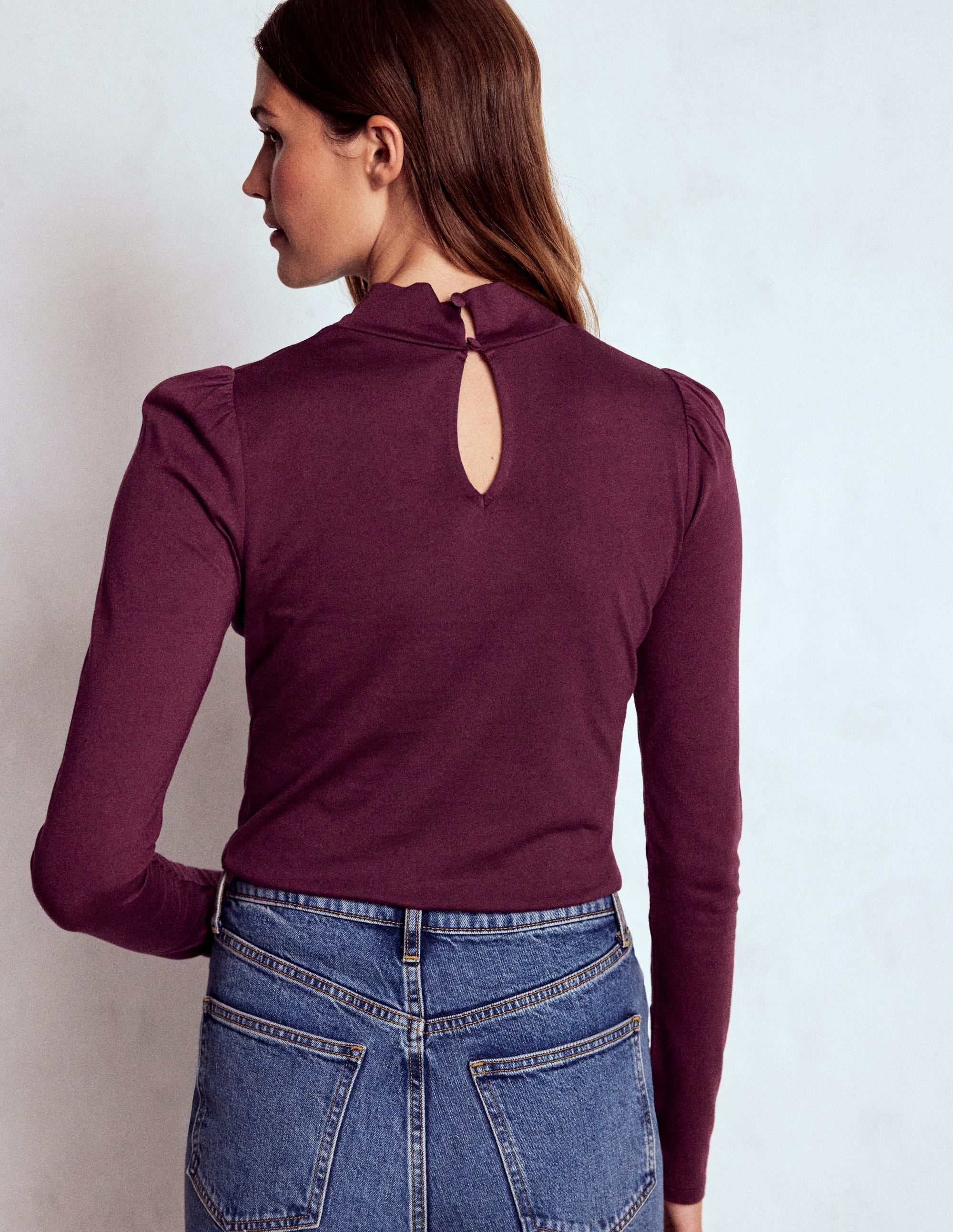 Puff Shoulder Jersey Top-Dark Cherry - Image 4