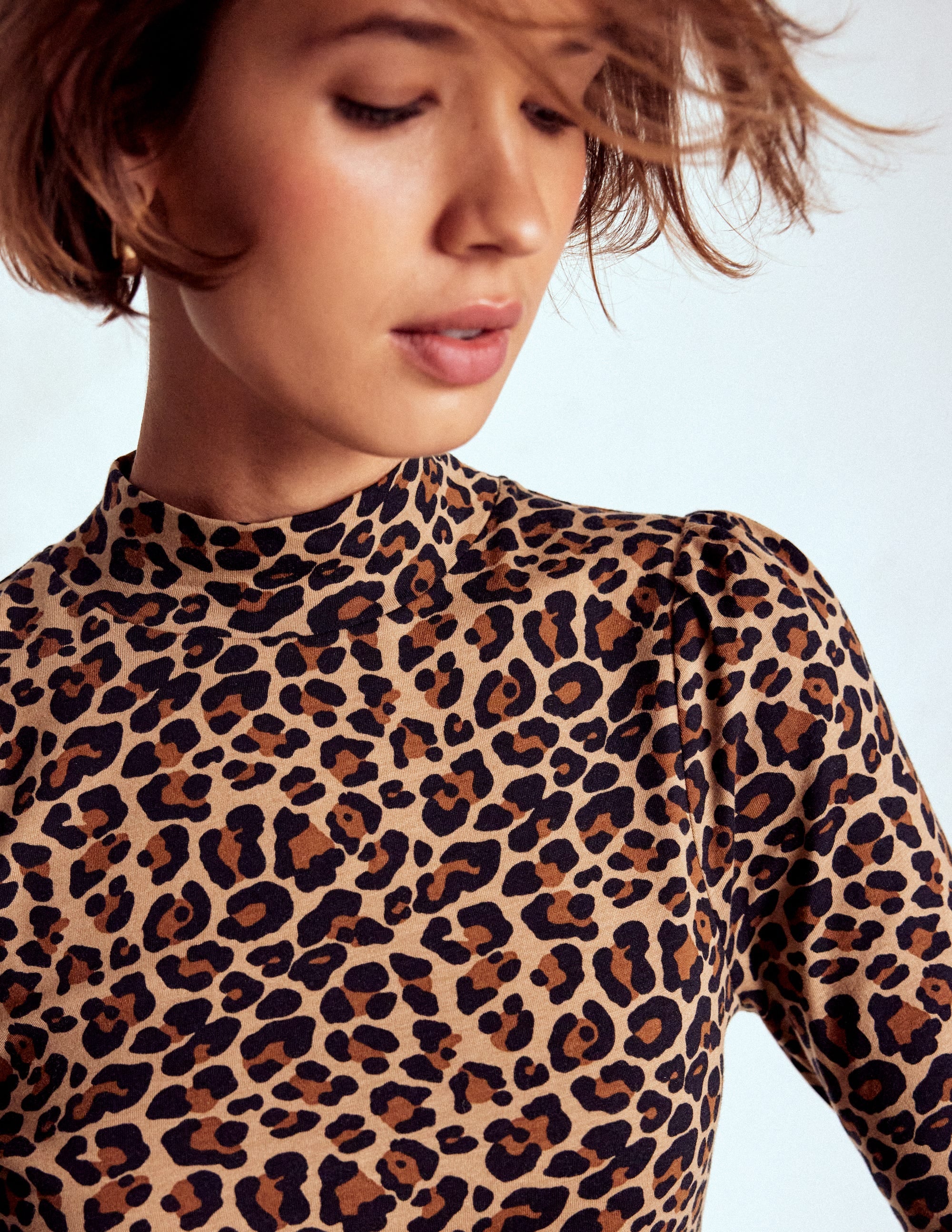 Puff Shoulder Jersey Top-Multi, Cheetah Pop - Image 2