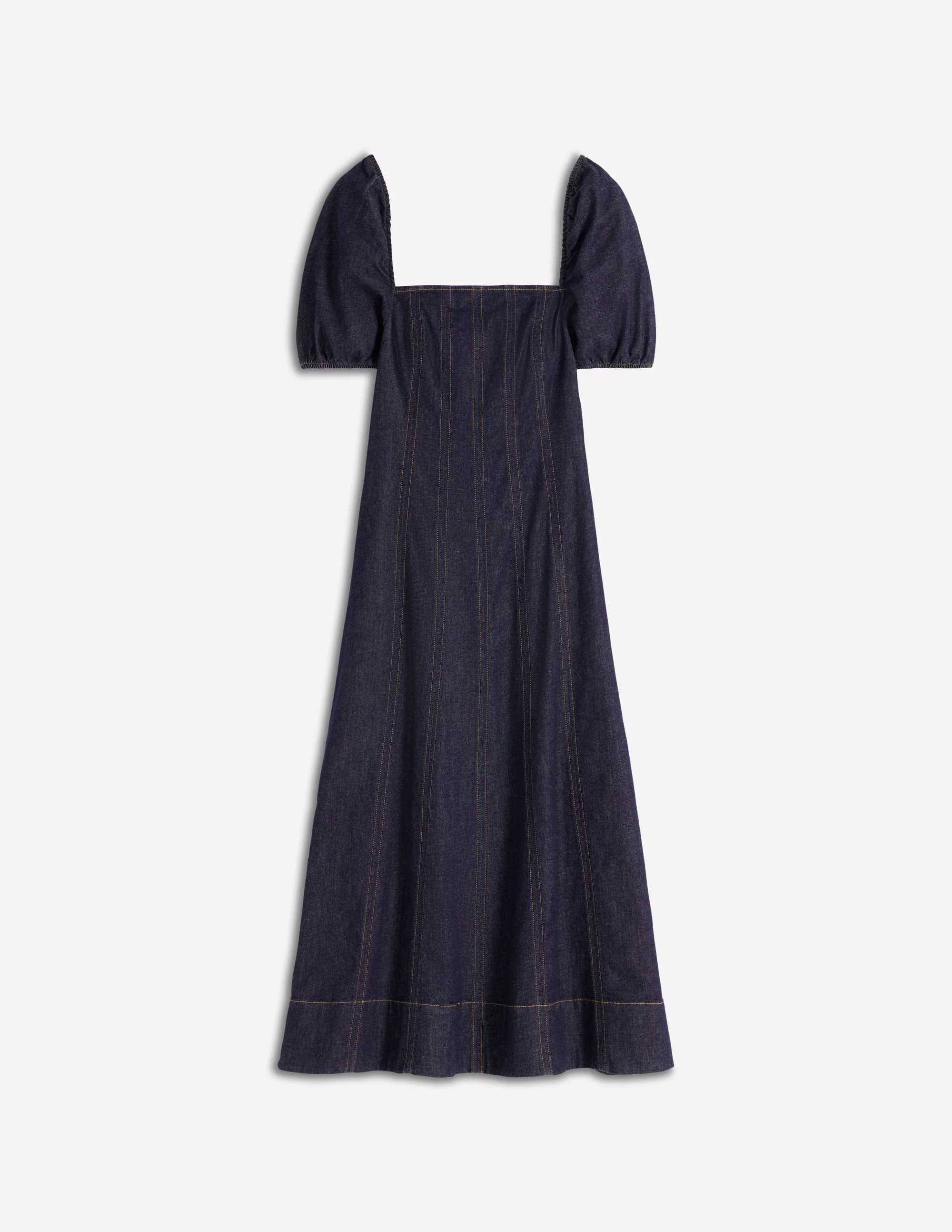 Puff Sleeve Denim Dress-Indigo - Image 3