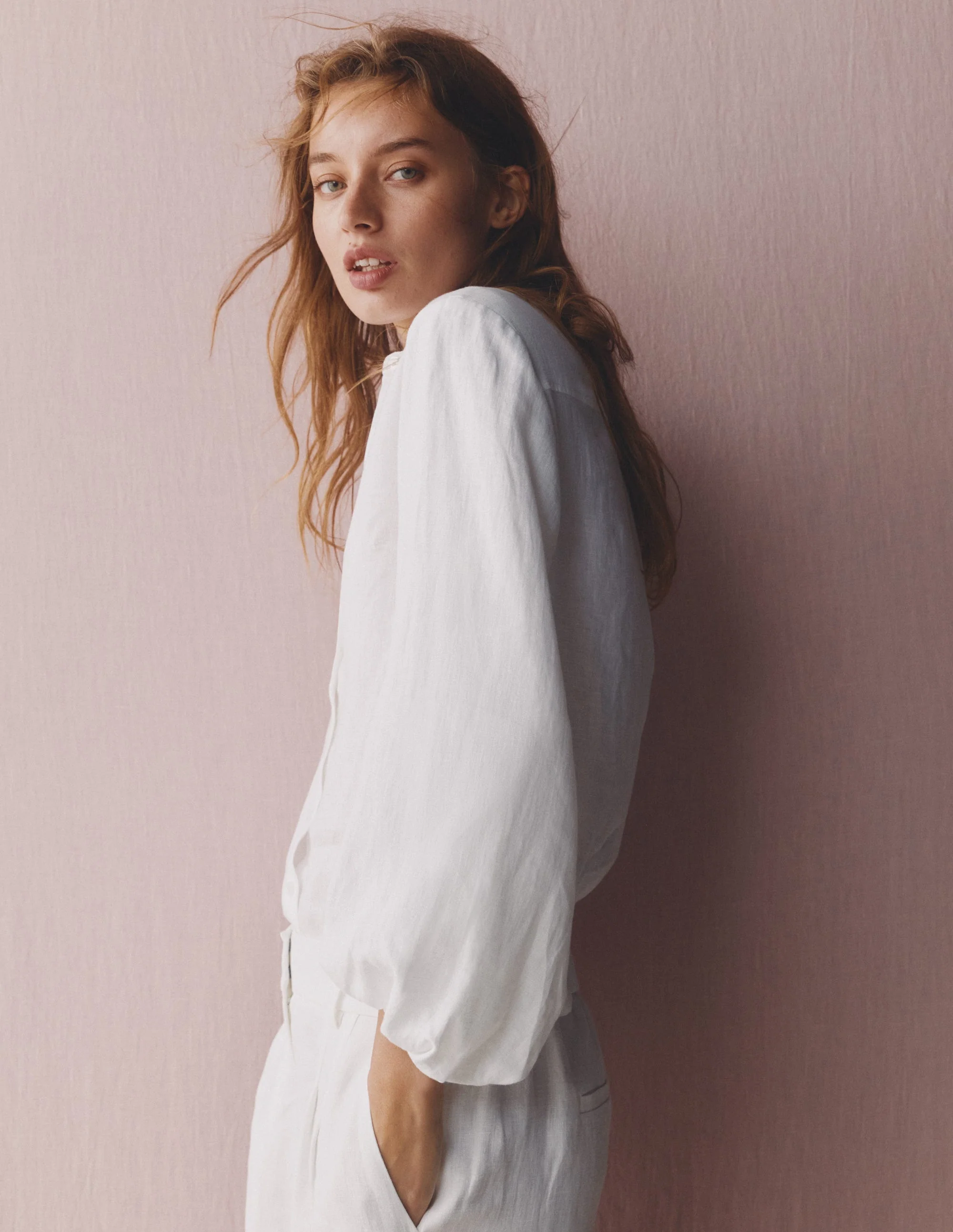 Puff Sleeve Linen Shirt-White - Image 5