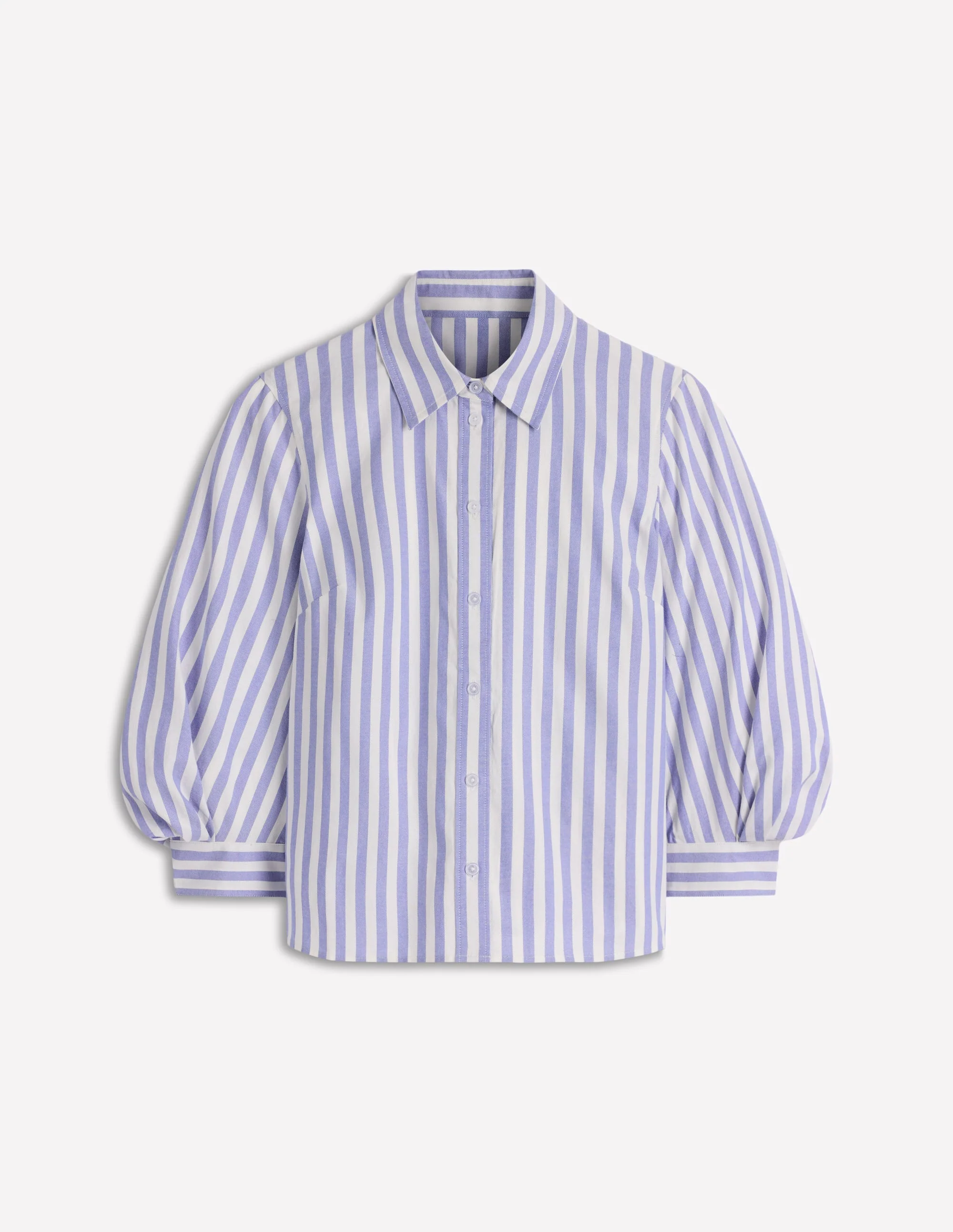 Puff Sleeve Oxford Shirt-Blue Stripe - Image 5
