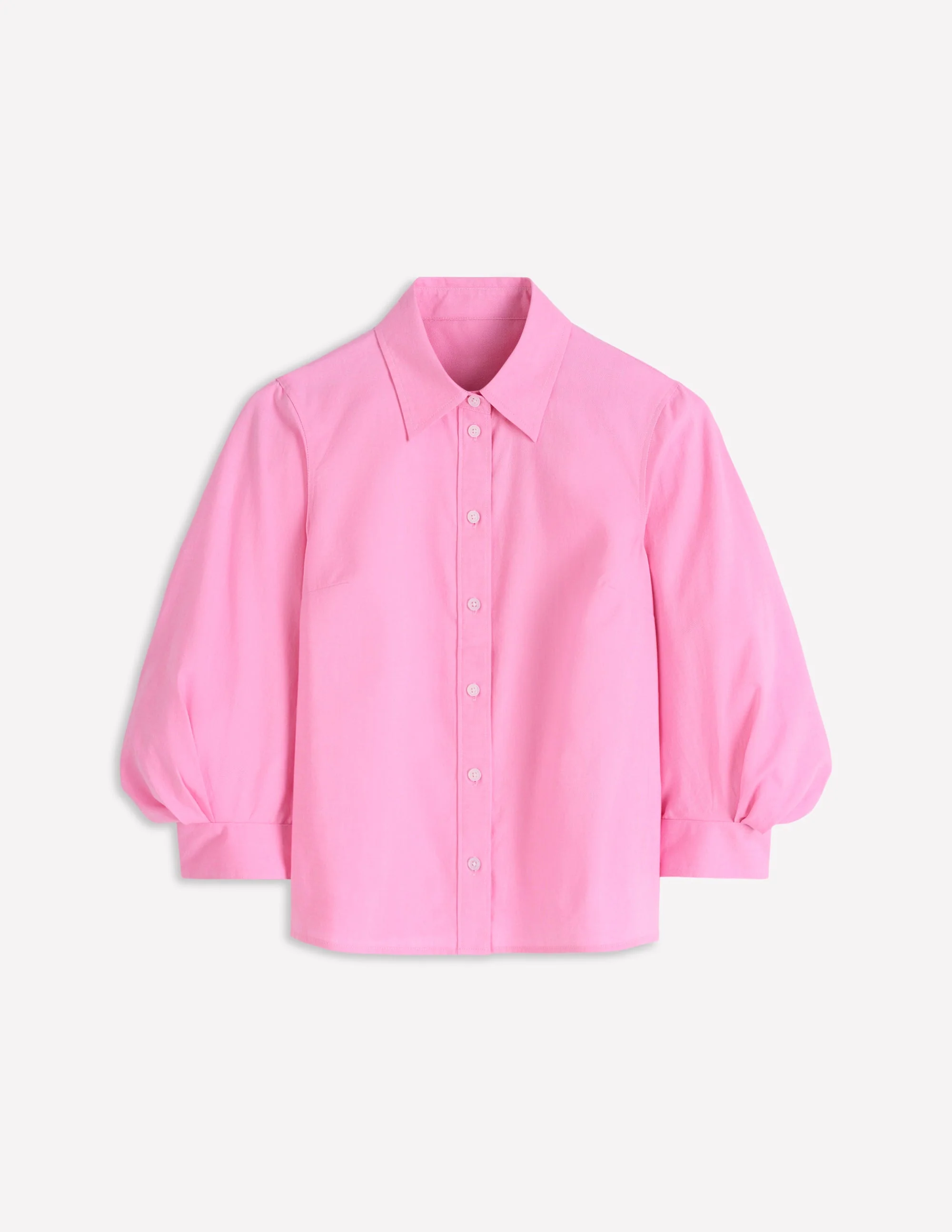 Puff Sleeve Oxford Shirt-Pink - Image 4