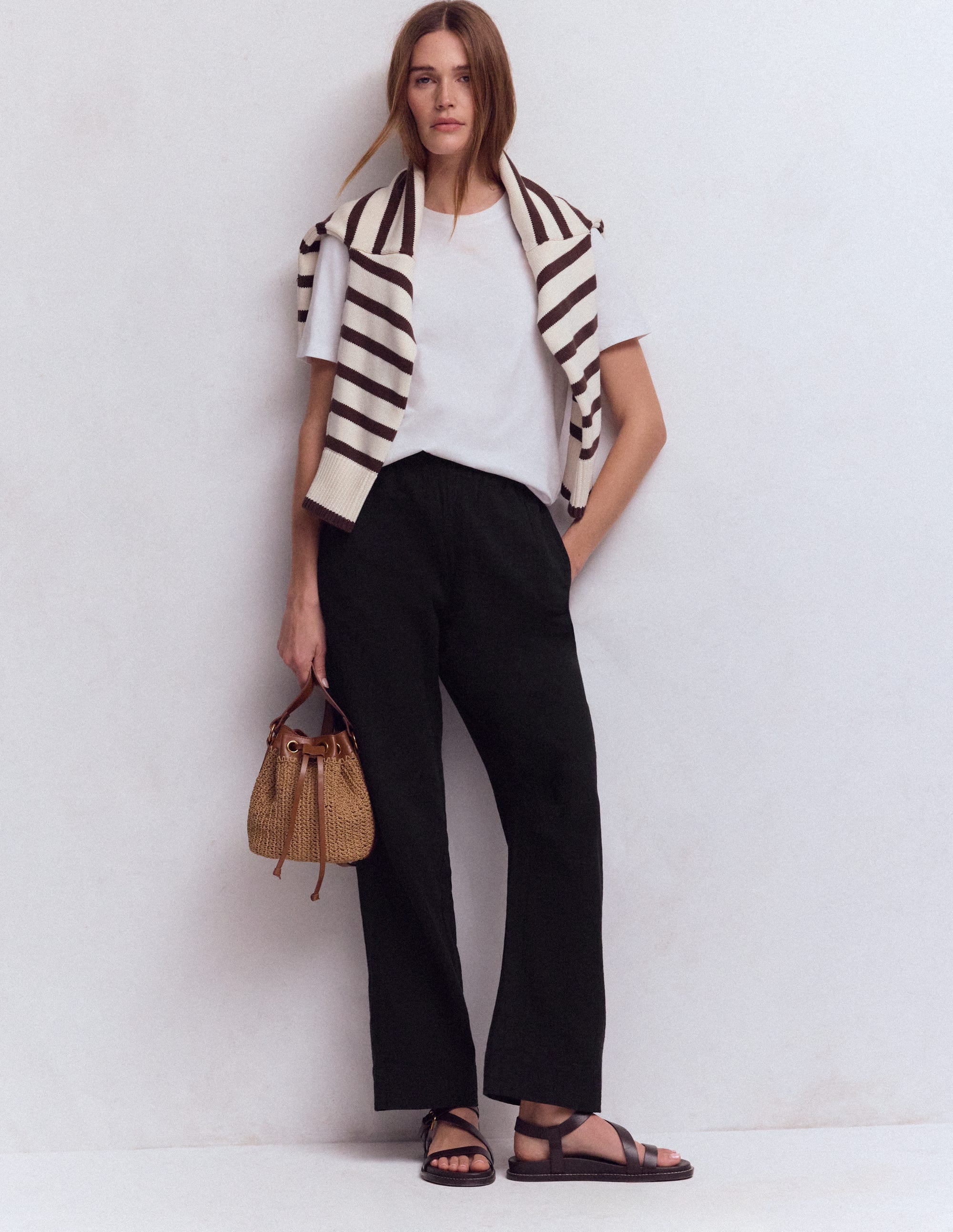 Pull-on Double Cloth Trousers-Black