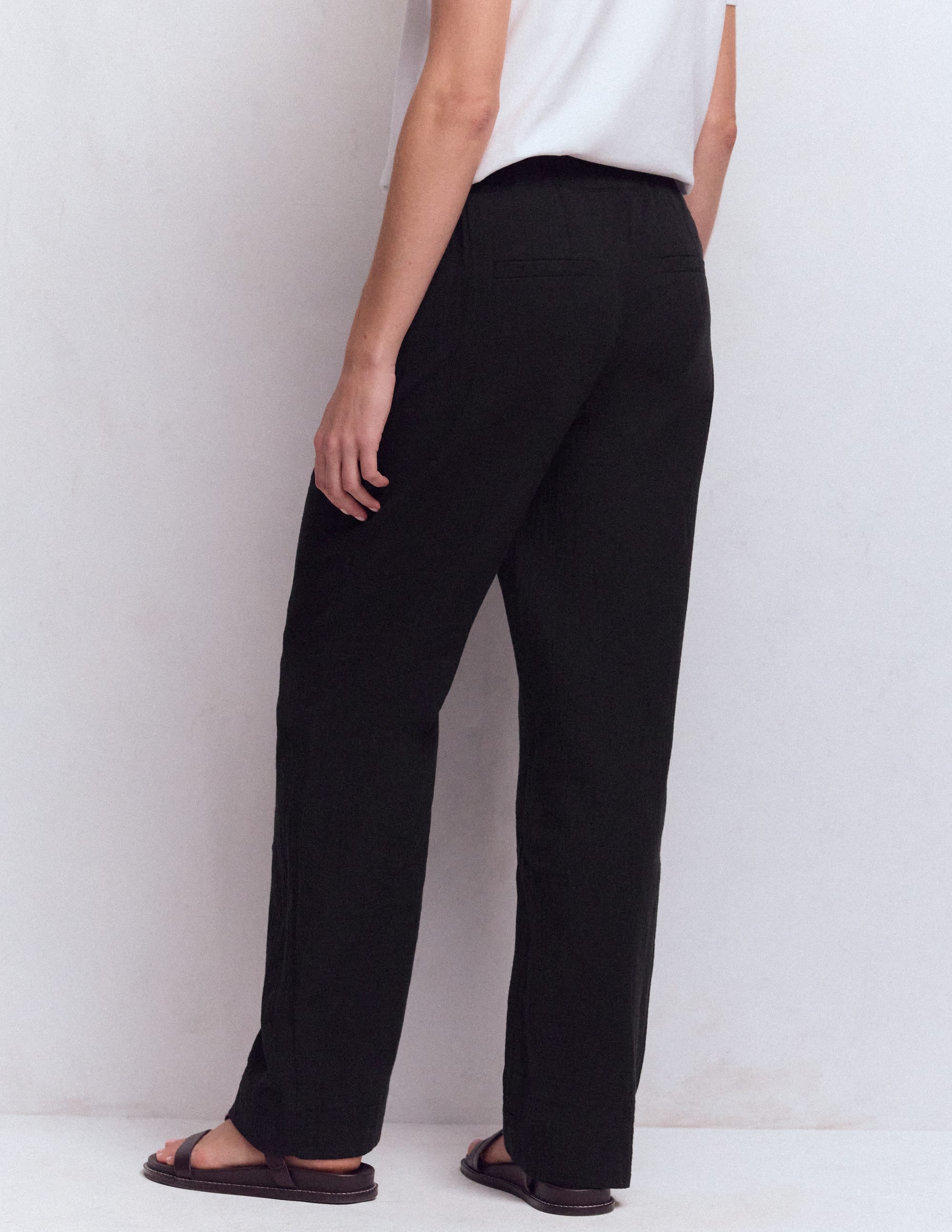 Pull-on Double Cloth Trousers-Black - Image 3