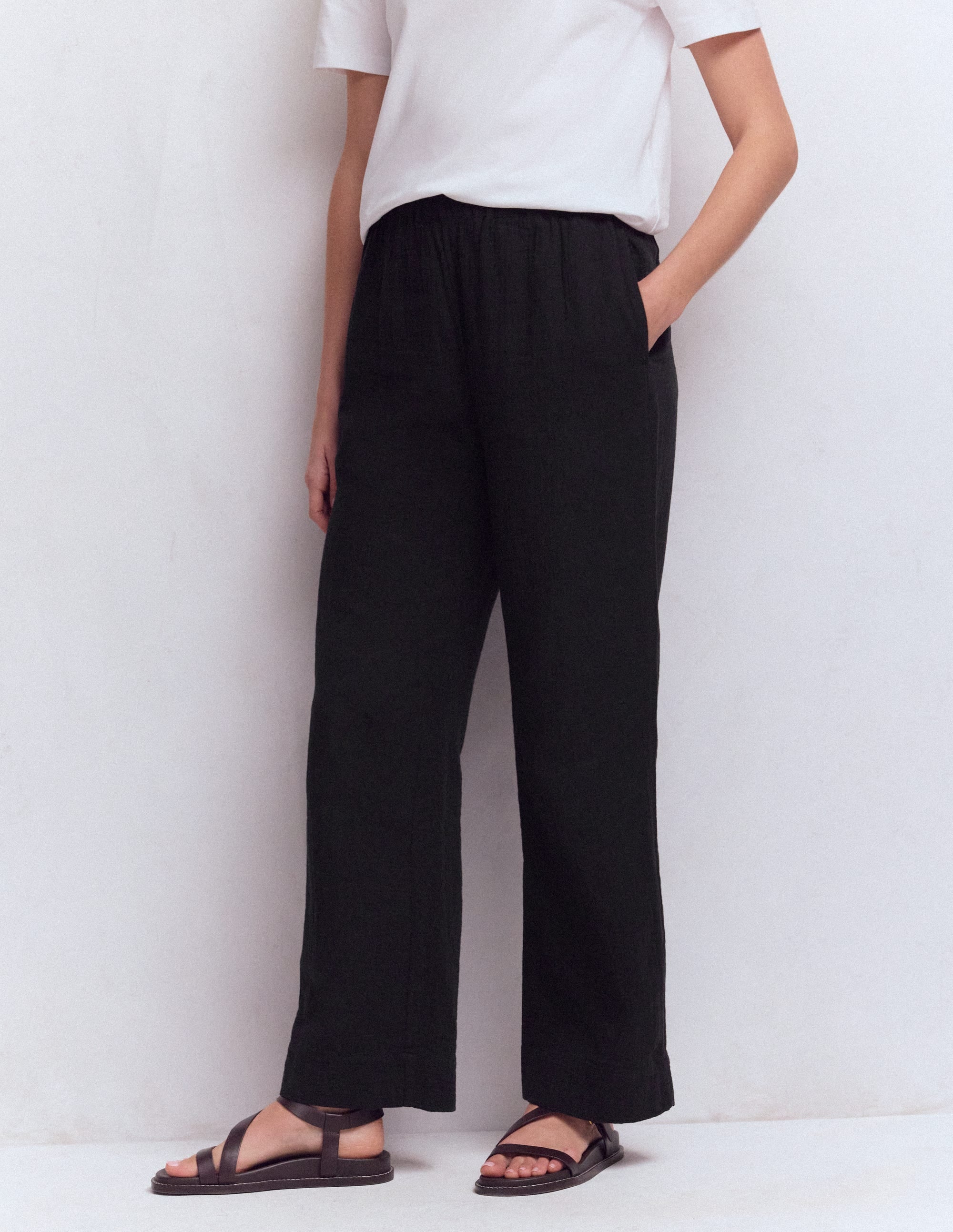 Pull-on Double Cloth Trousers-Black - Image 4