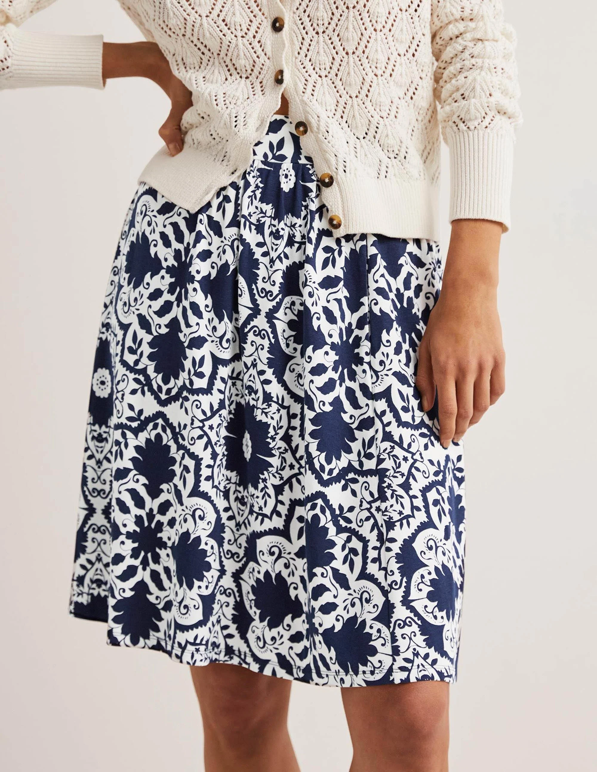 Pull On Jersey Mini Skirt-French Navy, Bloomsbury Mono - Image 4