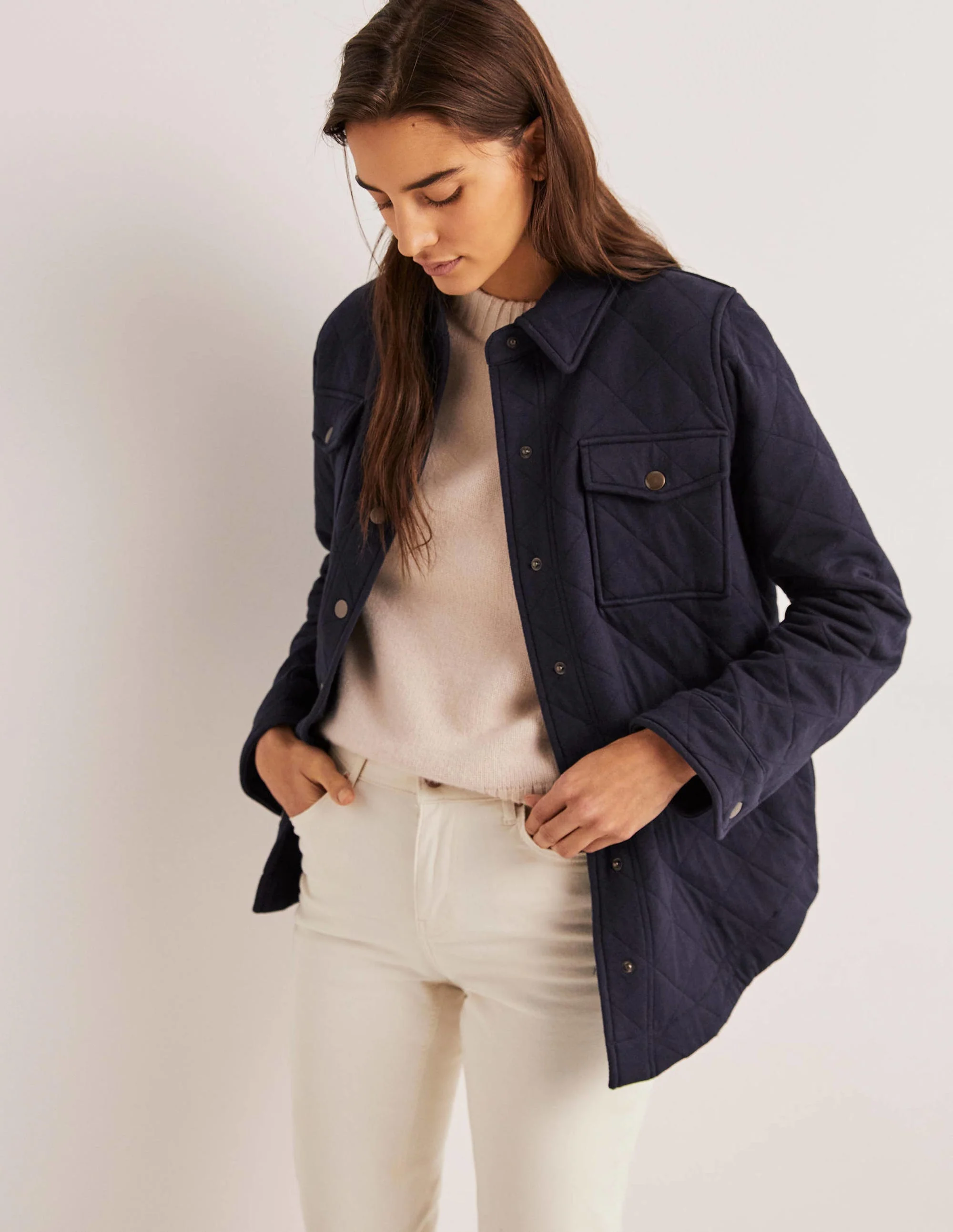 Quilted Jersey Shacket-Navy - Image 4