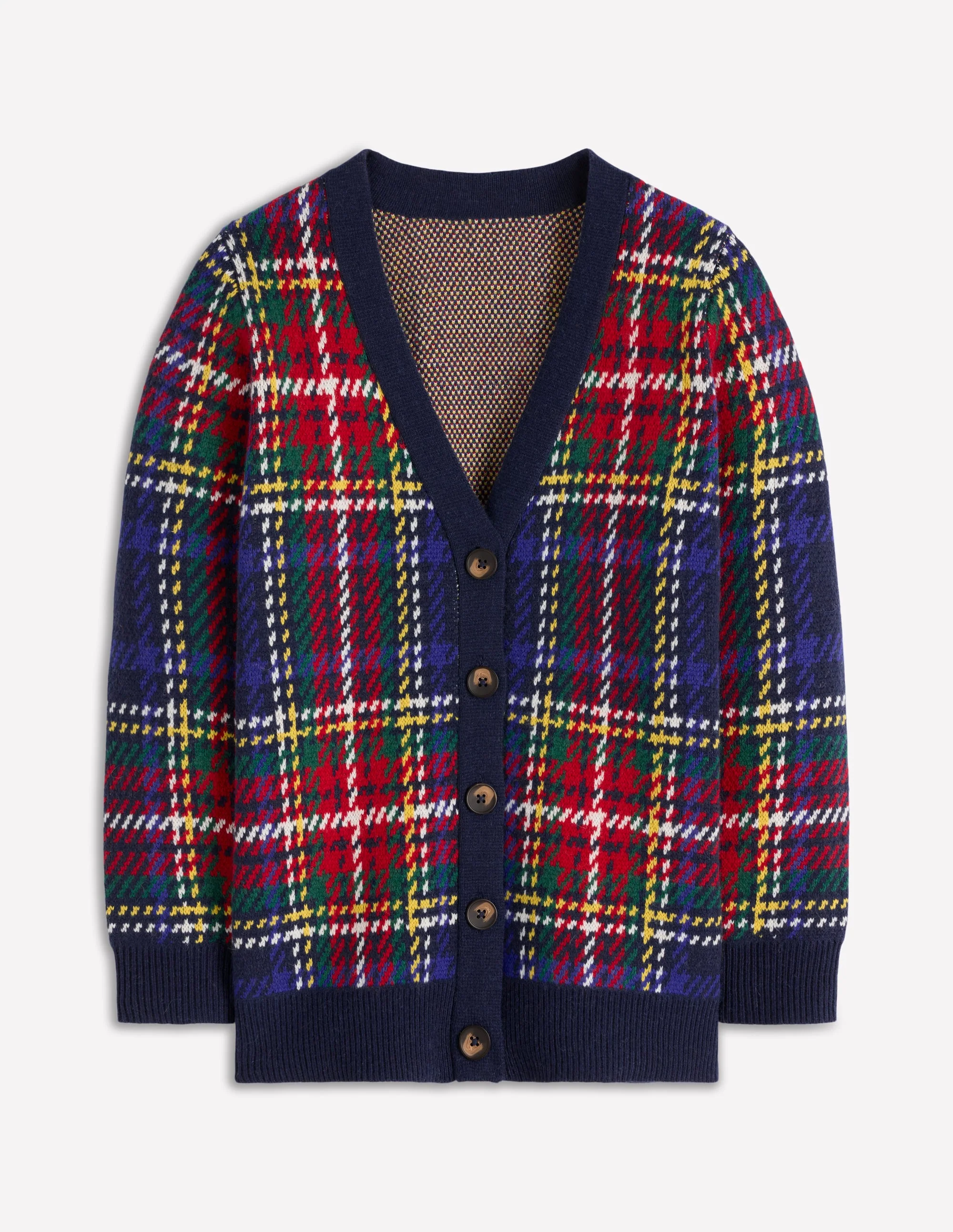 Quinn Boyfriend Cardigan-Navy, Green and Red Check - Image 6