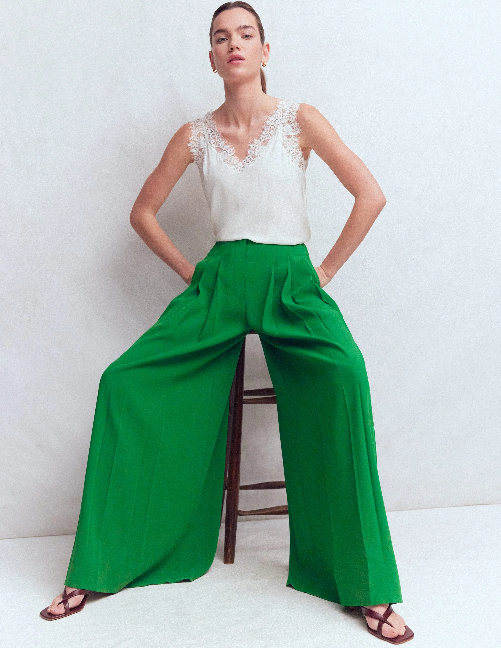 Regent Wide Leg Trousers-Rich Emerald - Image 5