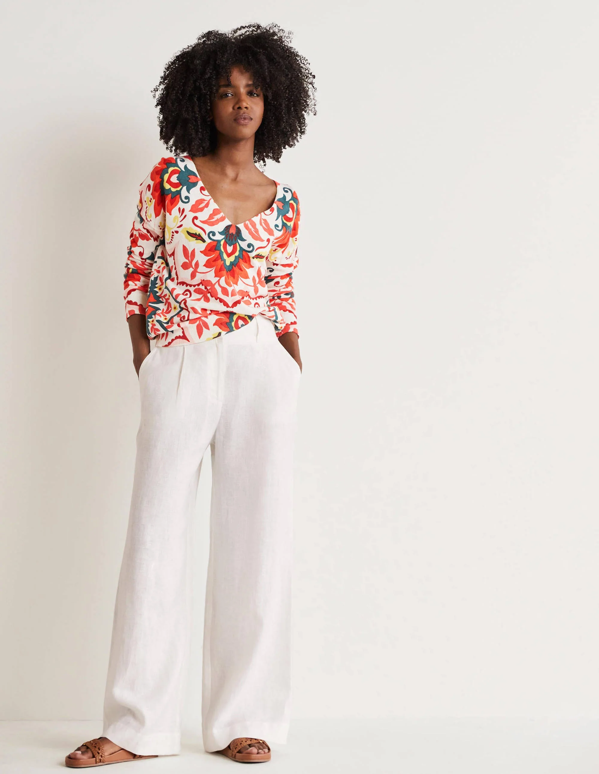 Relaxed Printed V-neck Jumper-Multi, Moroccan Bloom - Image 4