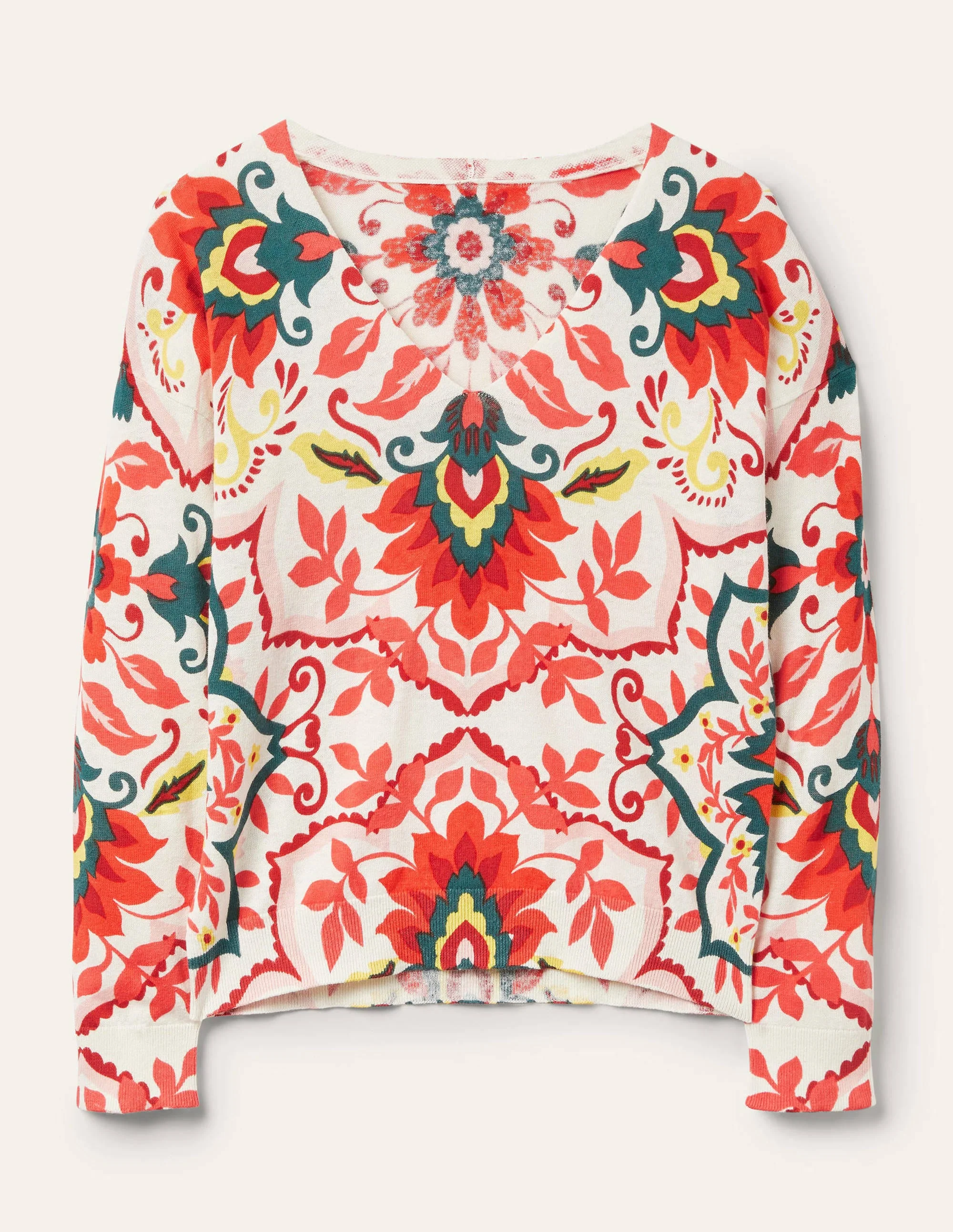 Relaxed Printed V-neck Jumper-Multi, Moroccan Bloom - Image 6