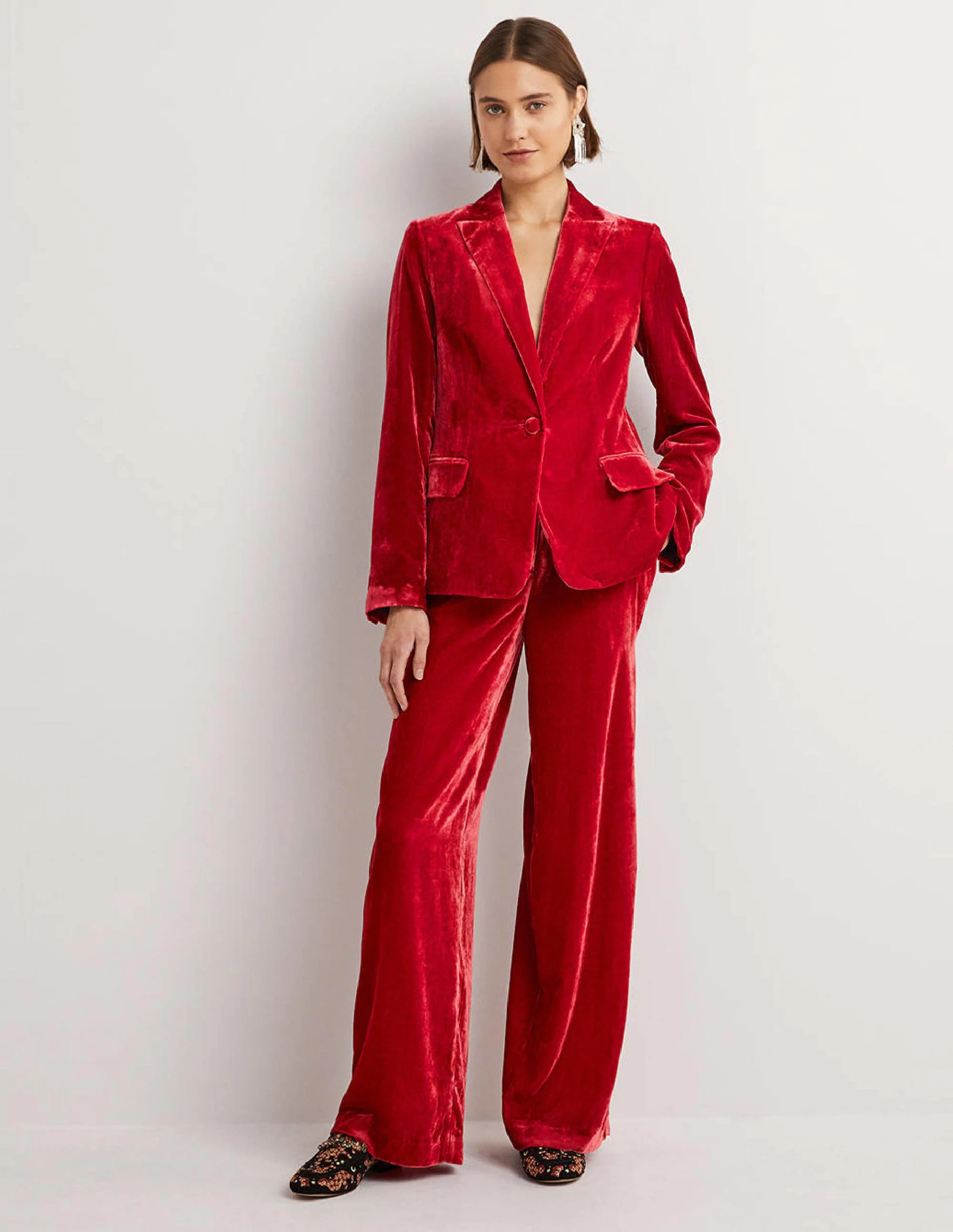 Relaxed Velvet Blazer-Red Velvet - Image 6