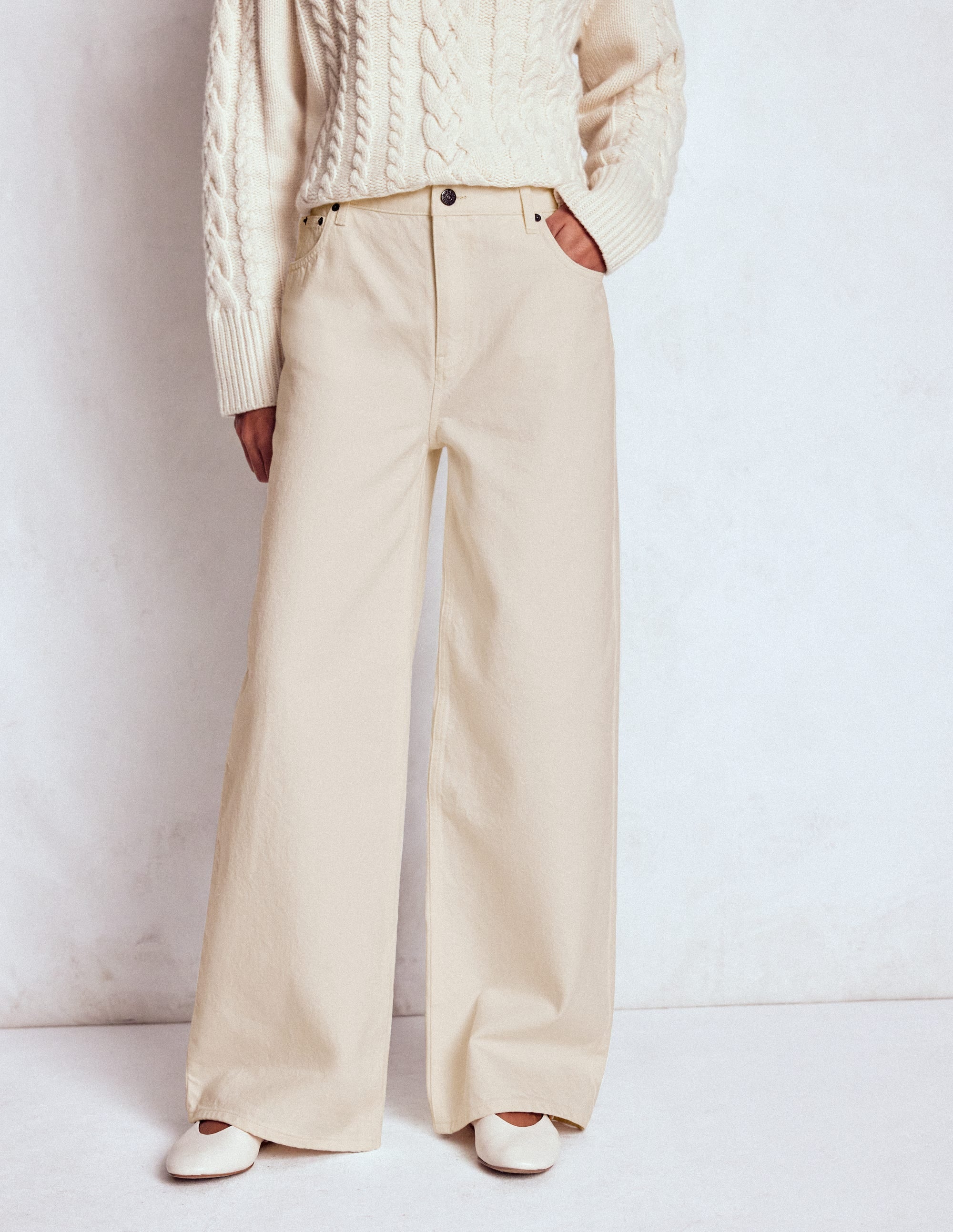 Relaxed Wide Leg Jeans-Ecru - Image 4