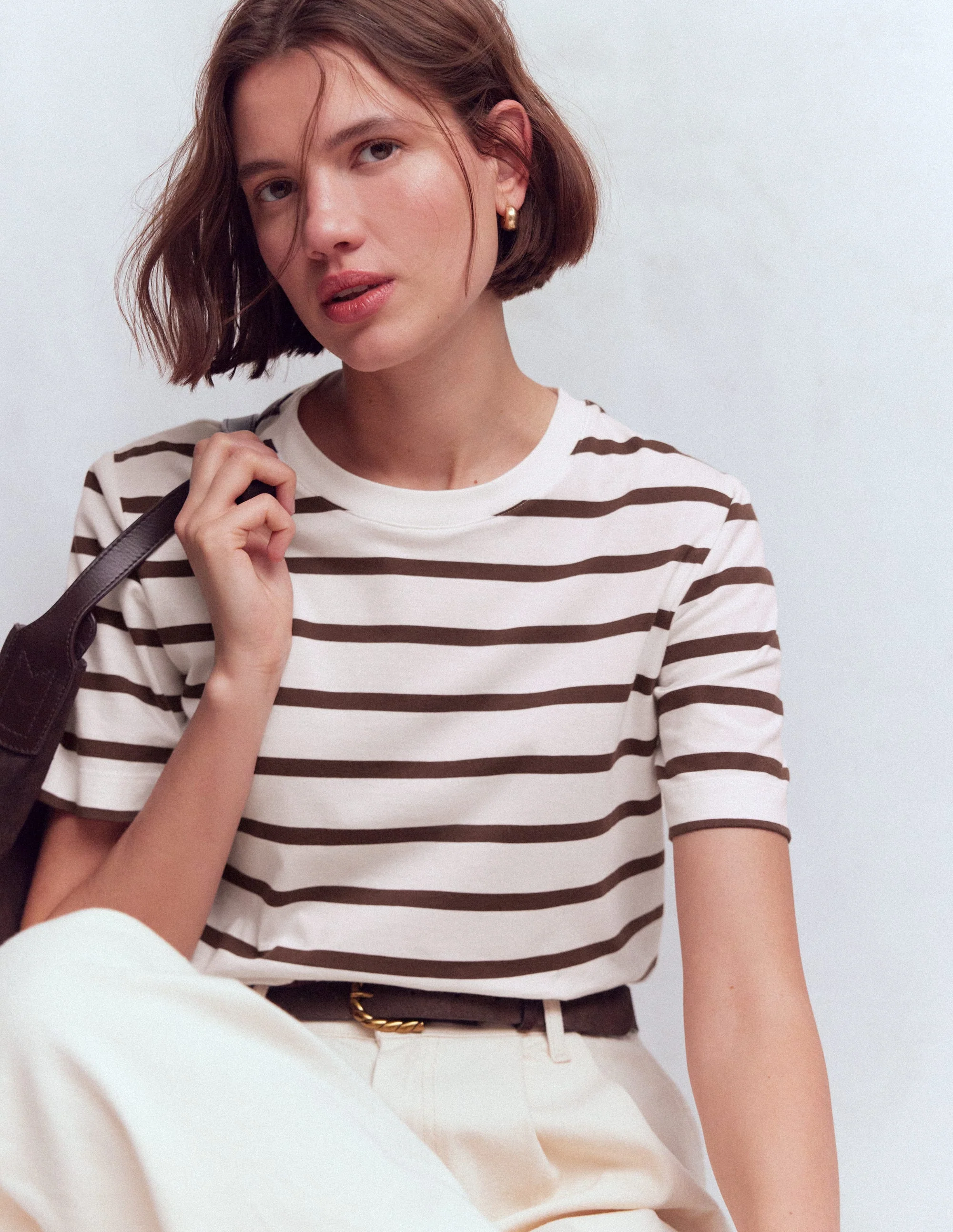 Ren Relaxed Cotton T-shirt-Brown and Ivory Stripe