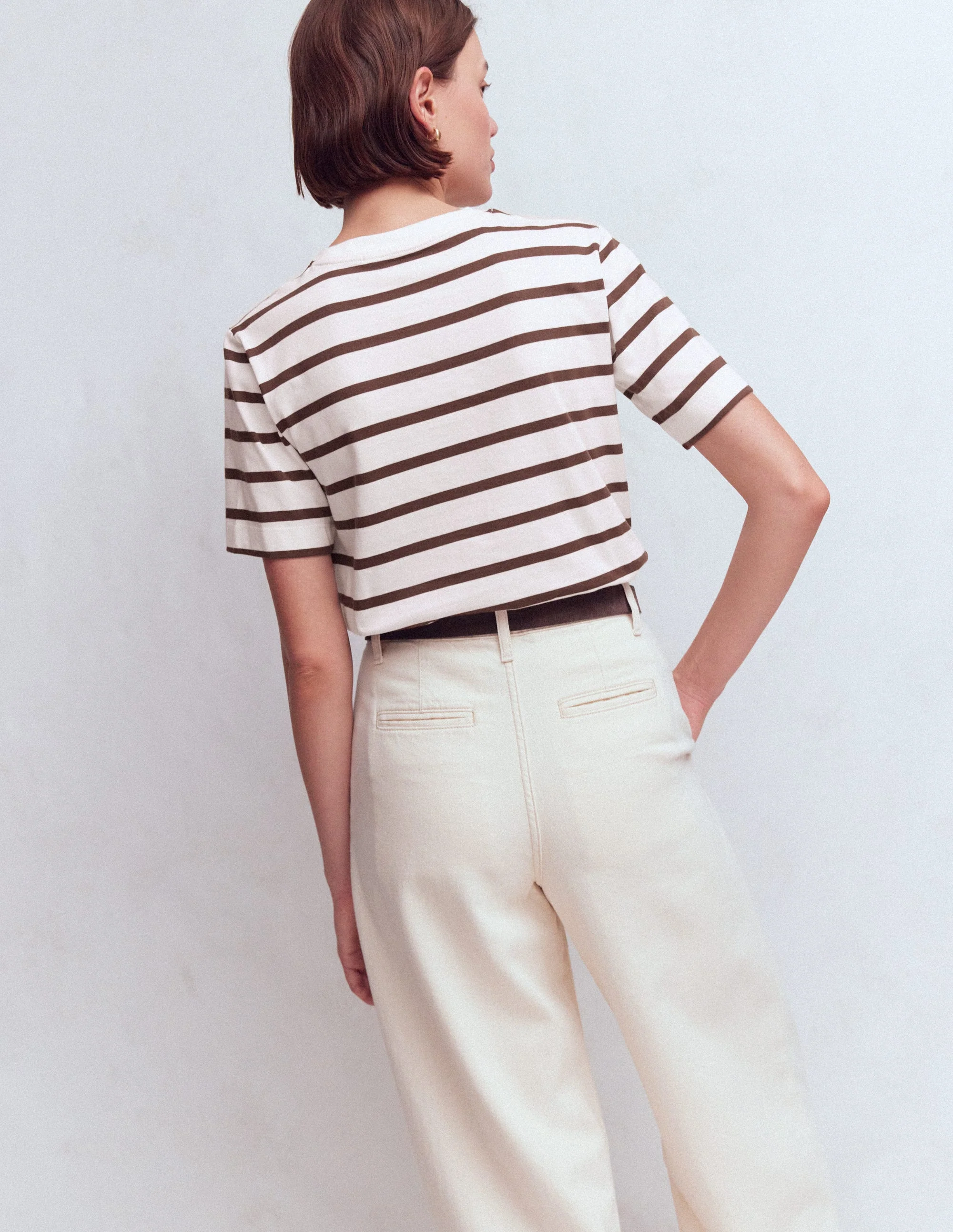 Ren Relaxed Cotton T-shirt-Brown and Ivory Stripe - Image 3
