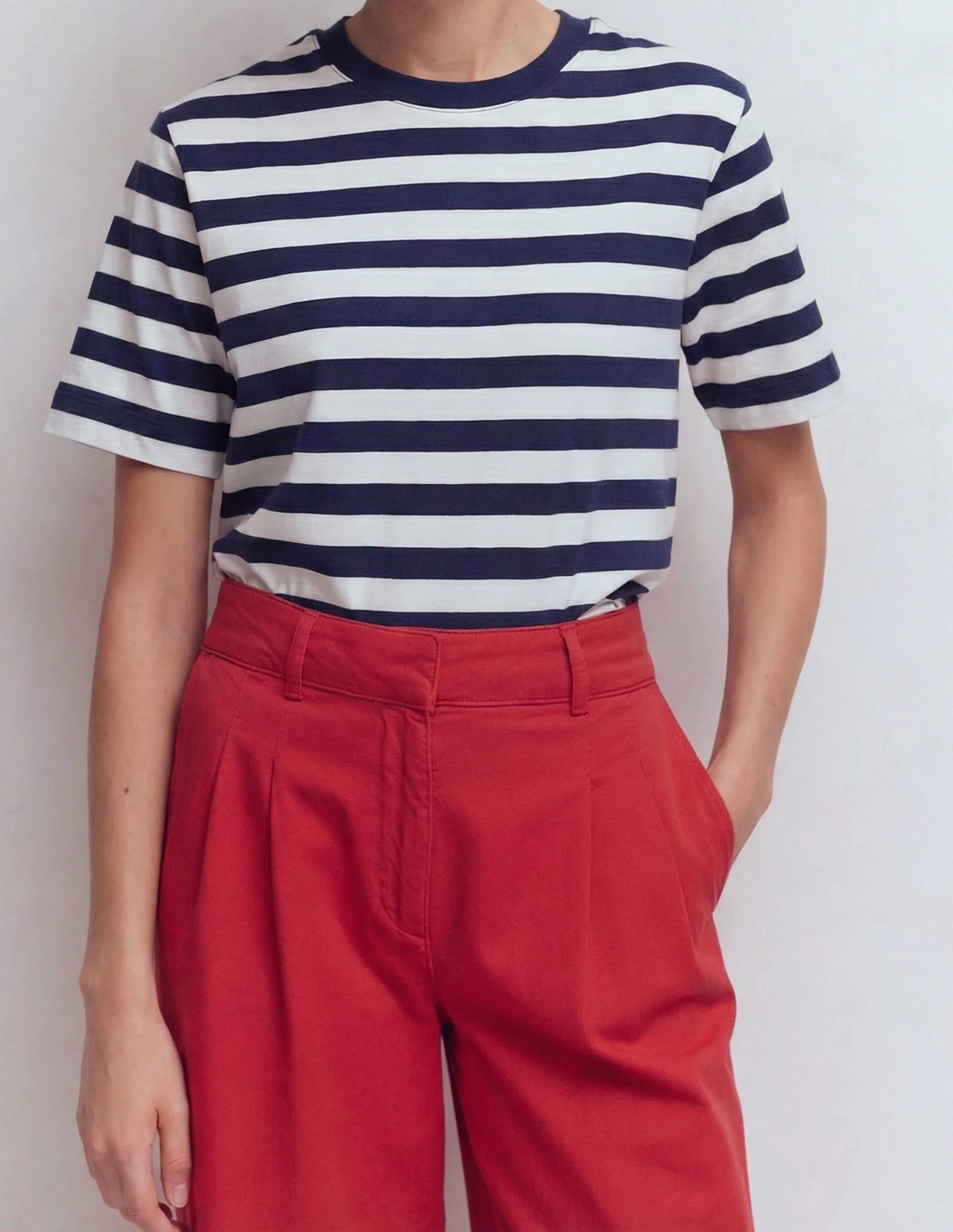 Ren Relaxed Cotton T-shirt-Navy and Ivory Stripe - Image 3