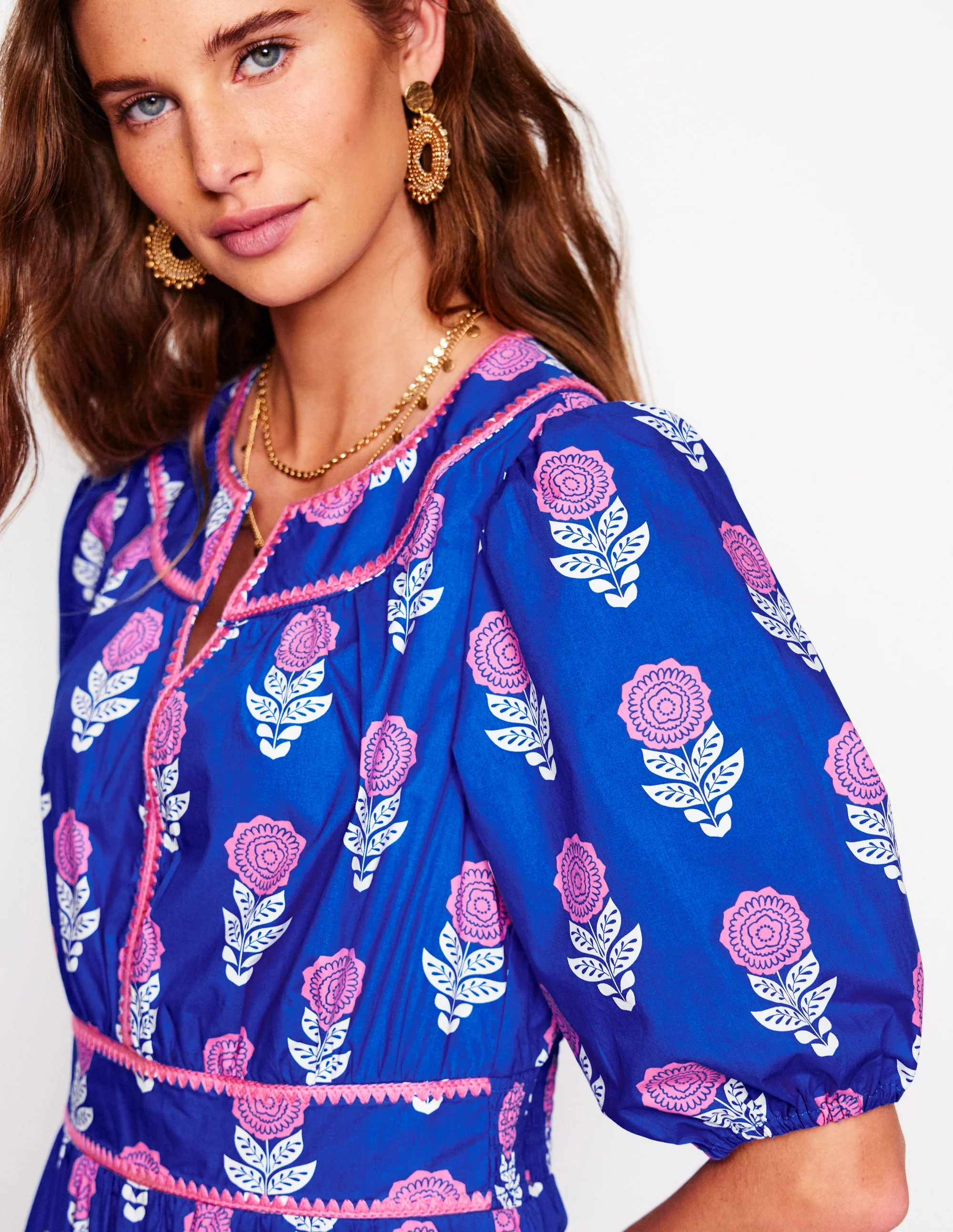 Rhea Embroidered Midi Dress-Gallery Blue, Dahlia Sprig - Image 2
