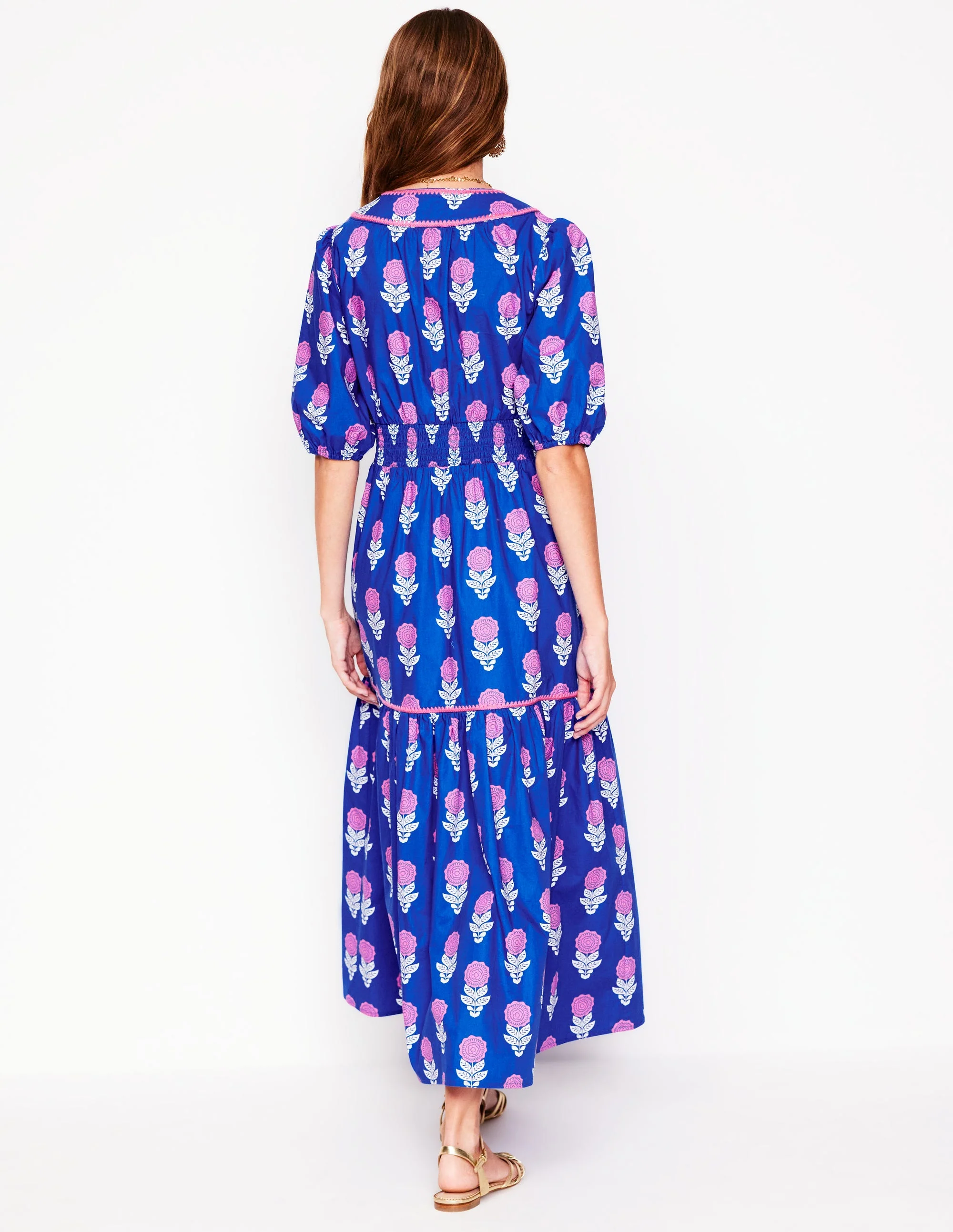 Rhea Embroidered Midi Dress-Gallery Blue, Dahlia Sprig - Image 3