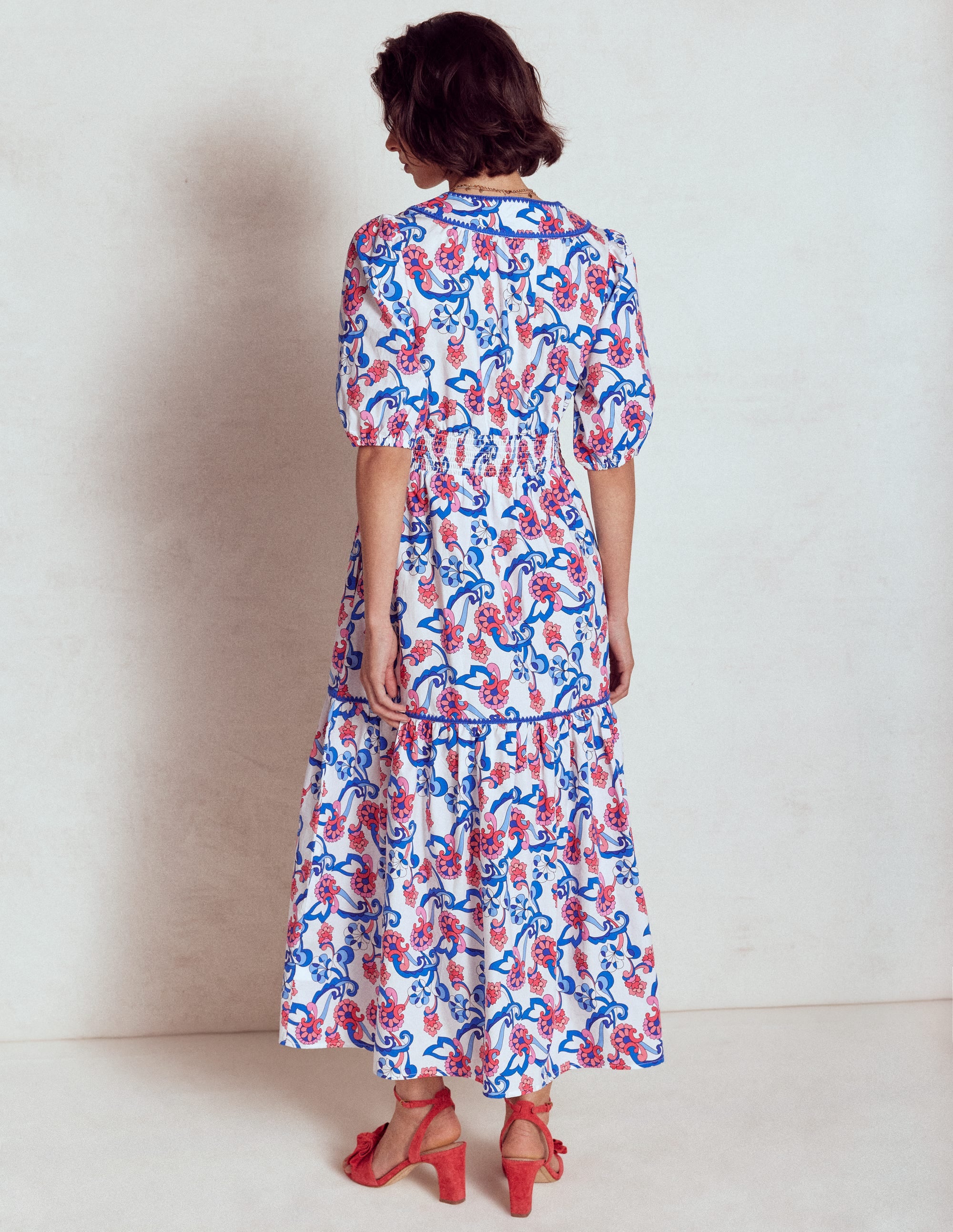 Rhea Embroidered Midi Dress-Ivory, Foliage Trail - Image 4