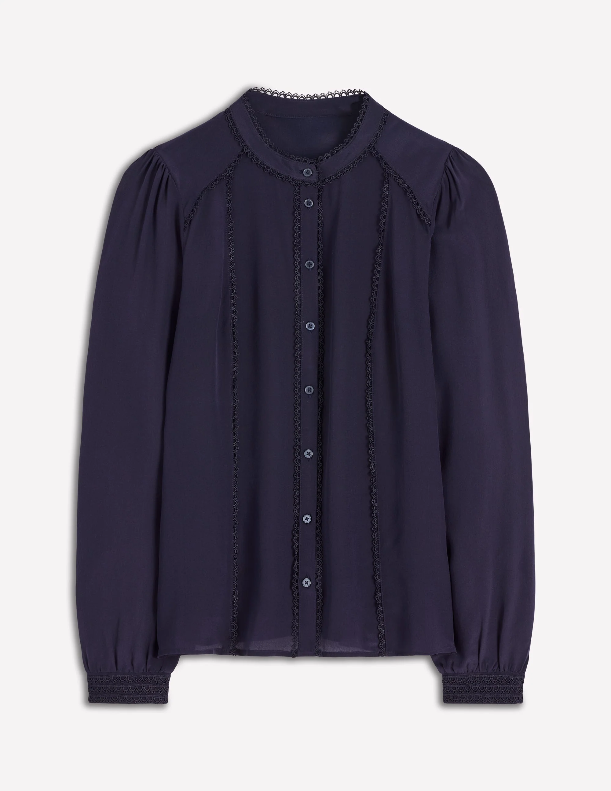 Rhea Trim Detail Silk Top-Denim Blue, Blossomy Sprig - Image 5