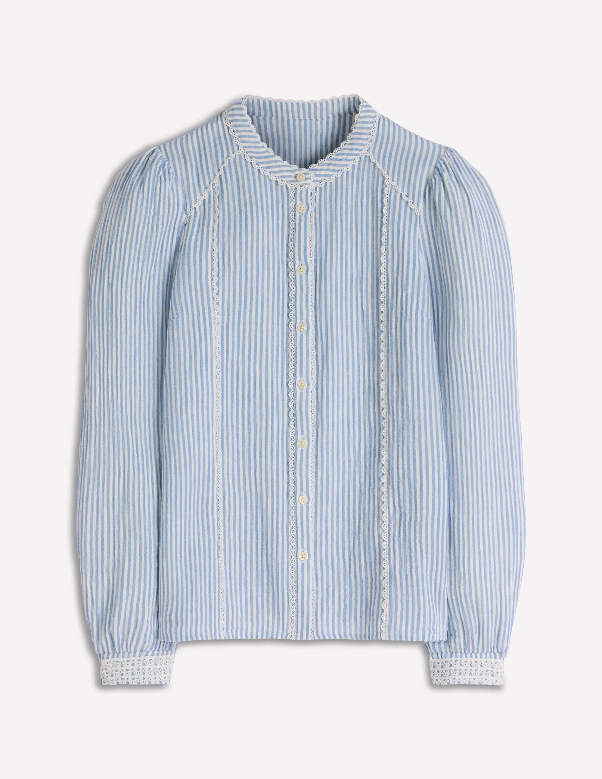 Rhea Trim Doublecloth Top-French Blue and Ivory Stripe - Image 5