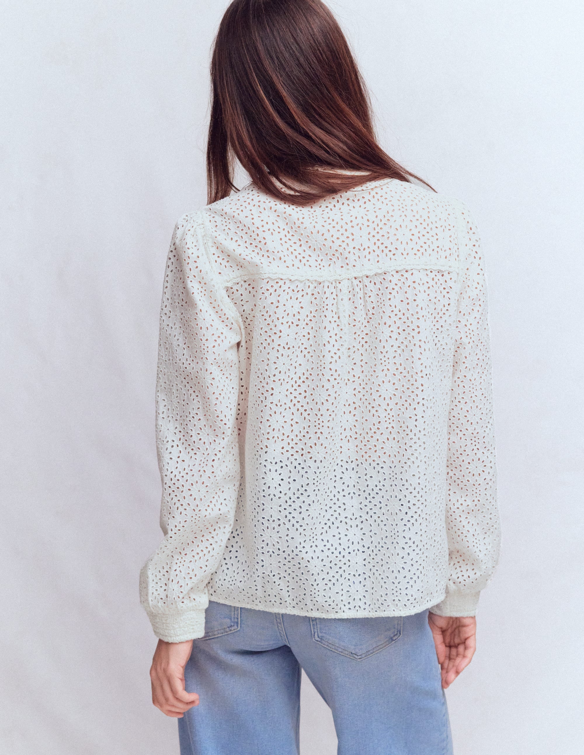 Rhea Trim Insert Broderie Top-White Floral Broderie - Image 3