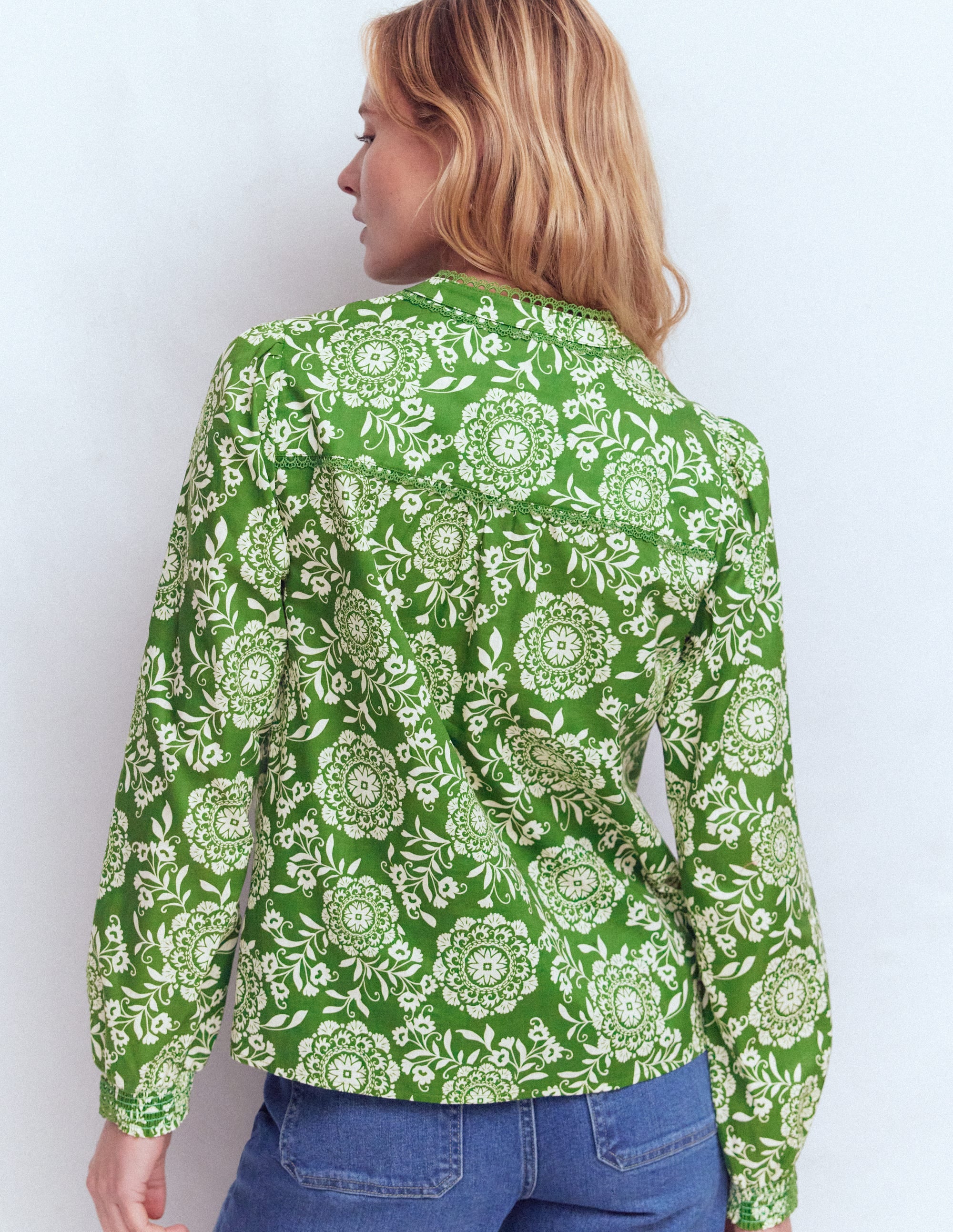 Rhea Trim Insert Cotton Top-Green, Decorative Blossom - Image 3