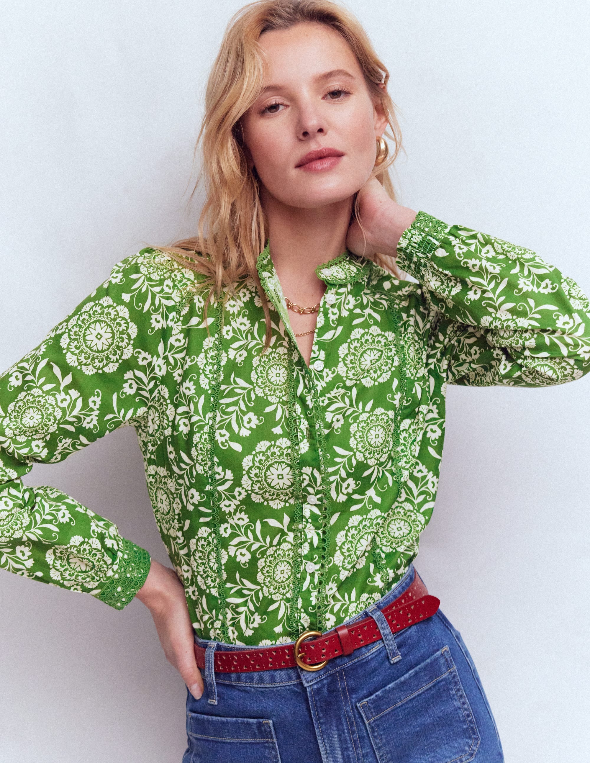 Rhea Trim Insert Cotton Top-Green, Decorative Blossom - Image 4