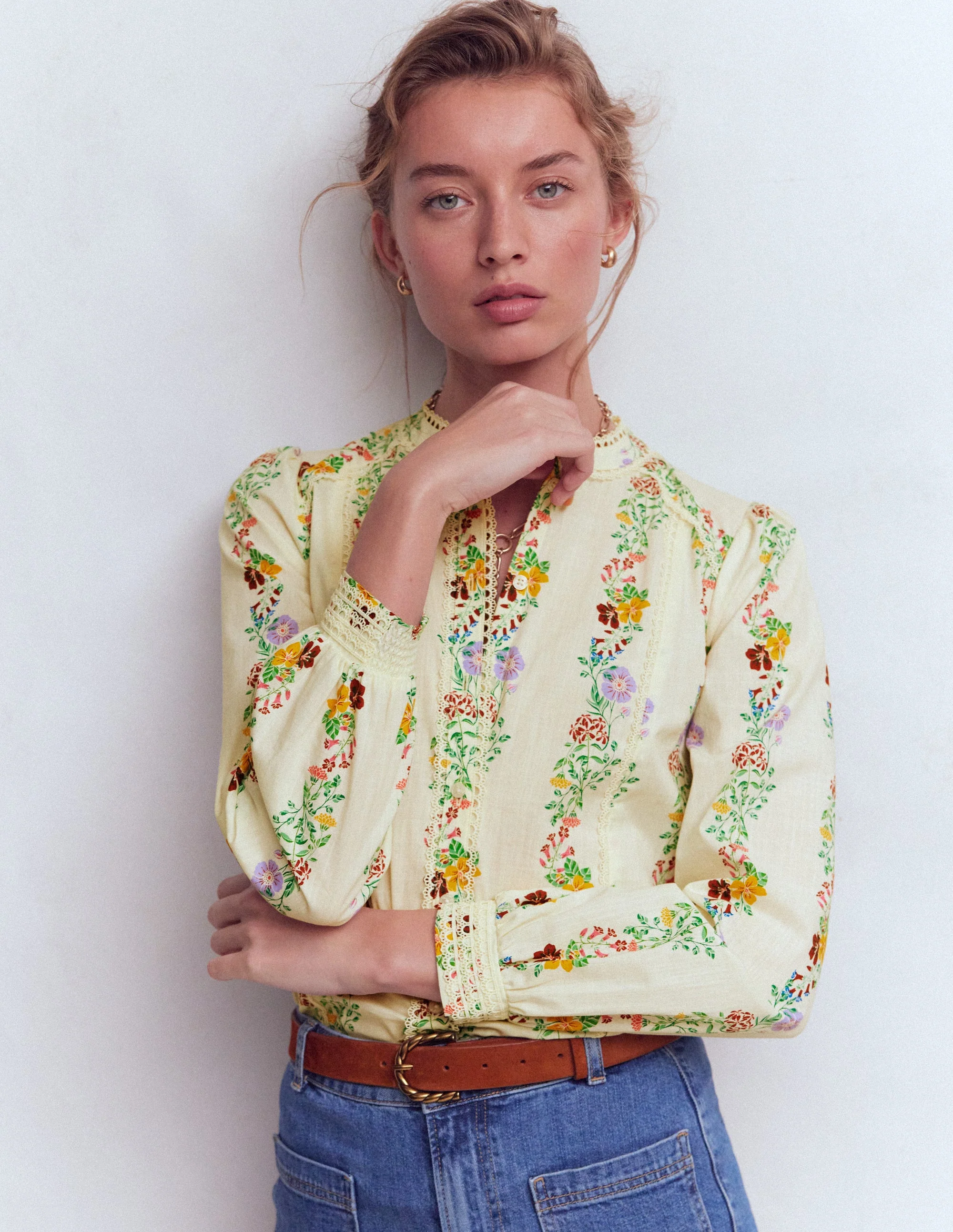Rhea Trim Insert Cotton Top-Multi, Blossom Trail
