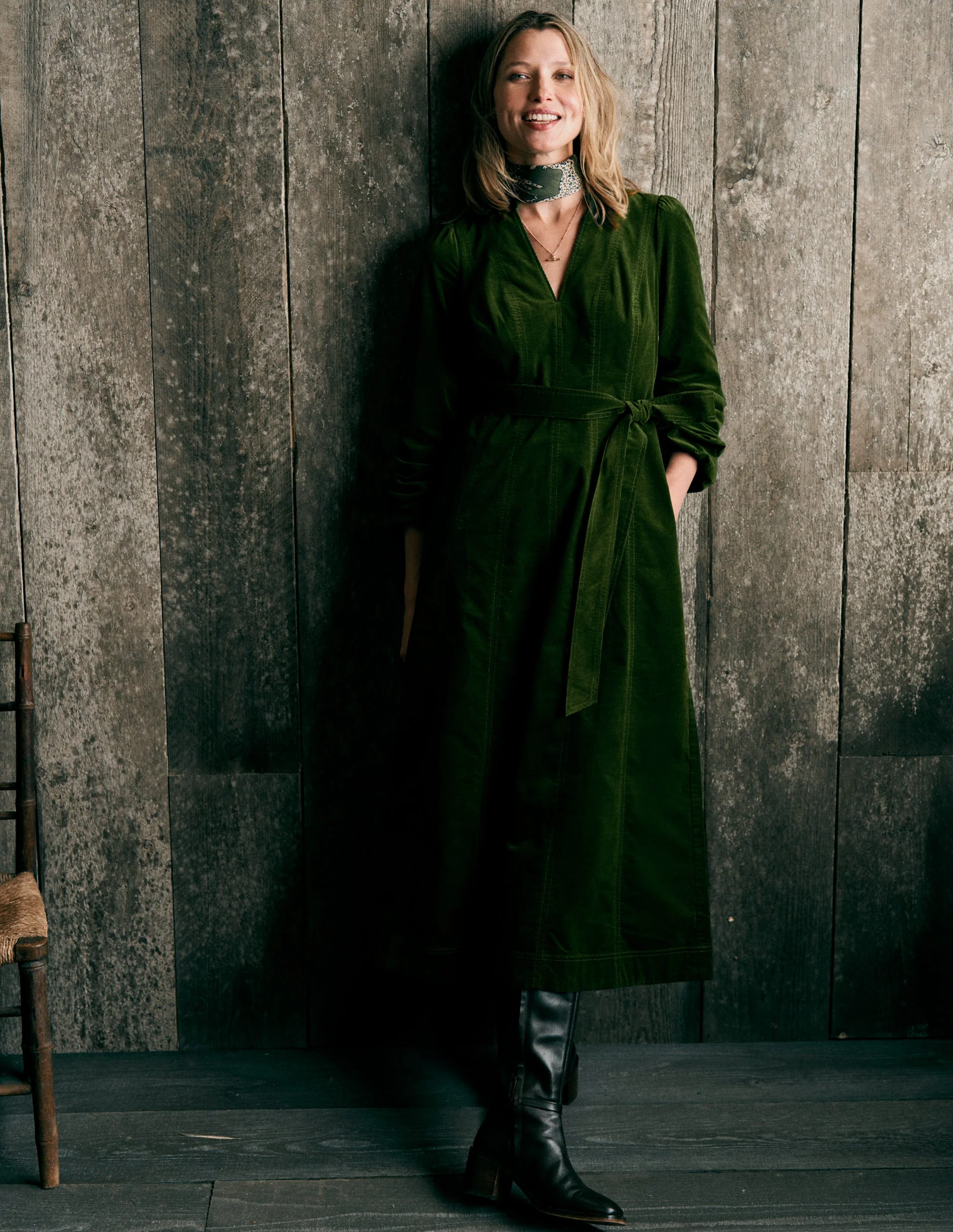 Ros Panelled Cord Midi Dress-Green Fir - Image 2