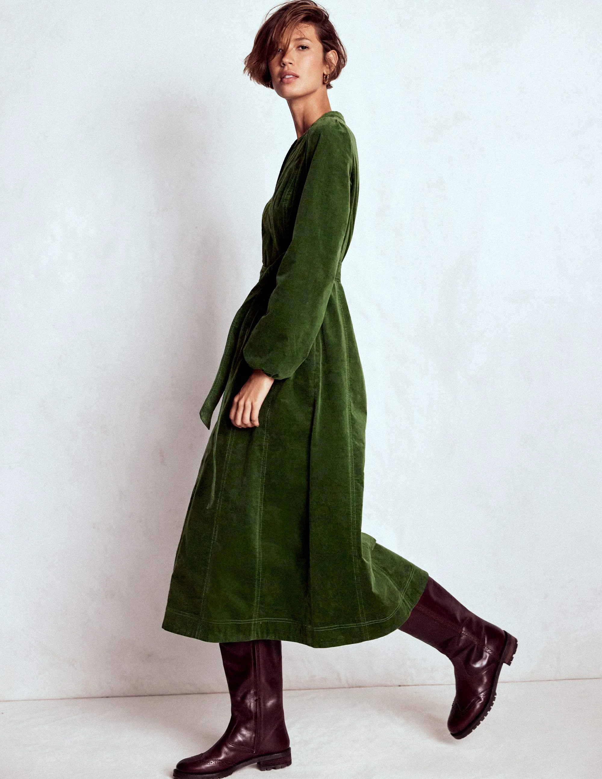 Ros Panelled Cord Midi Dress-Green Fir - Image 3