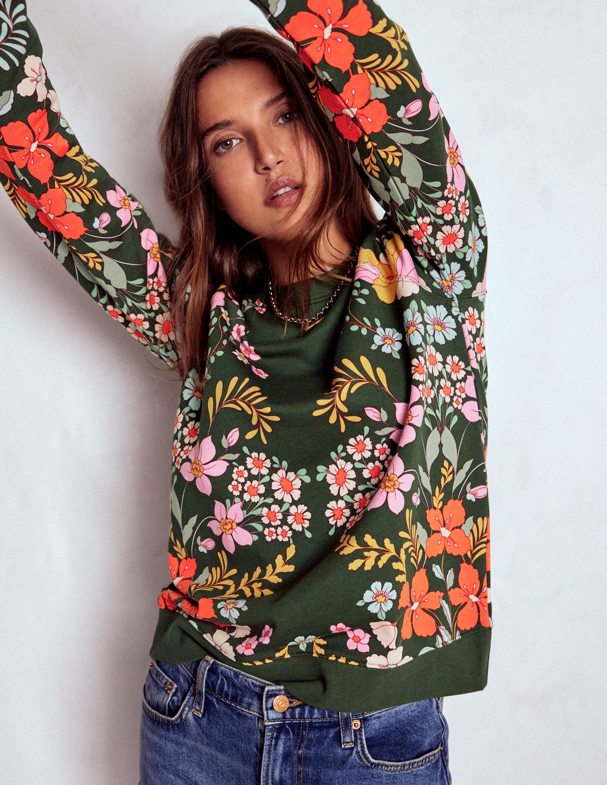 Rosa Printed Sweatshirt-Forest, Flourishing Garden - Image 4