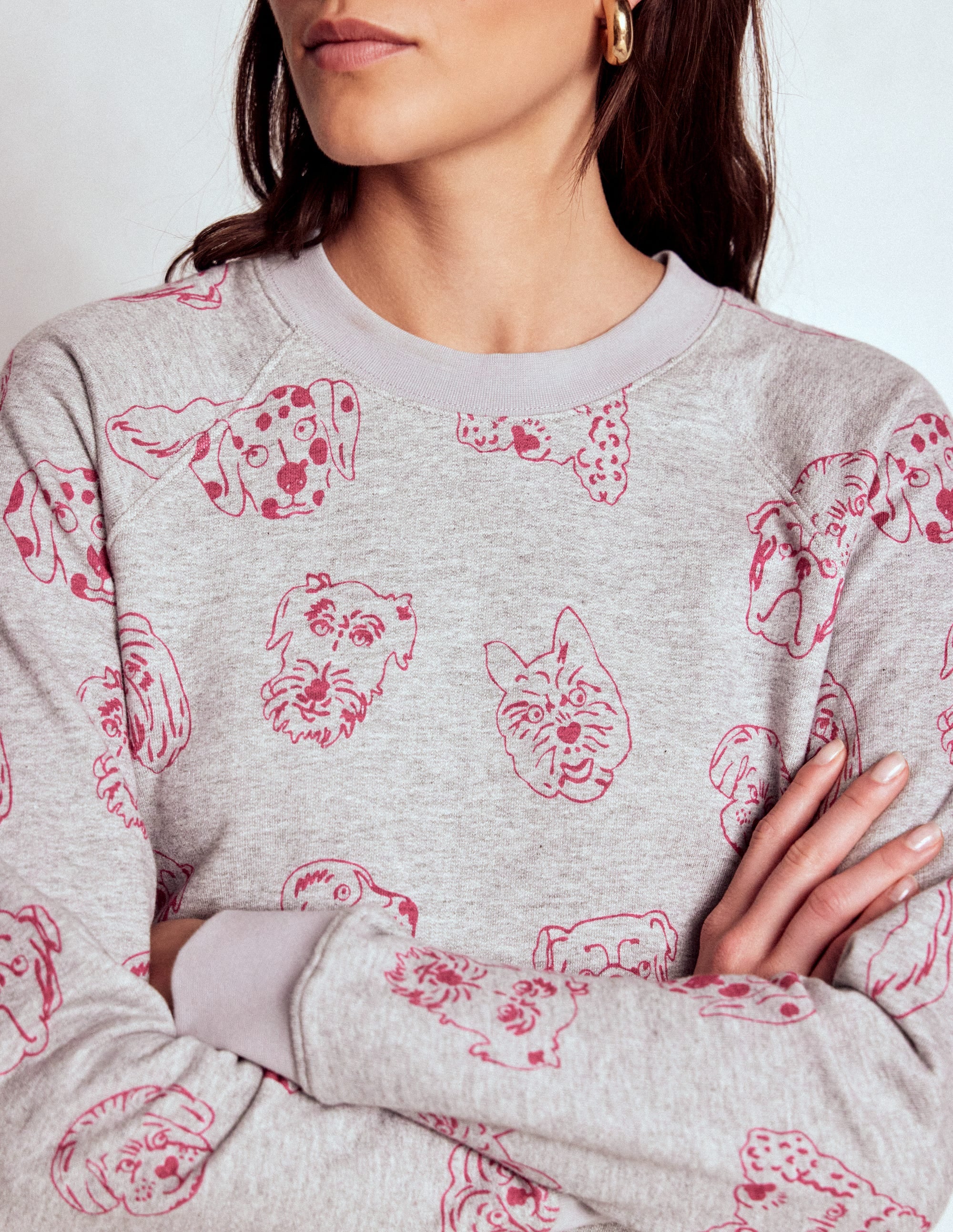Rosa Printed Sweatshirt-Grey and Pink Yarrow, Dogs - Image 2