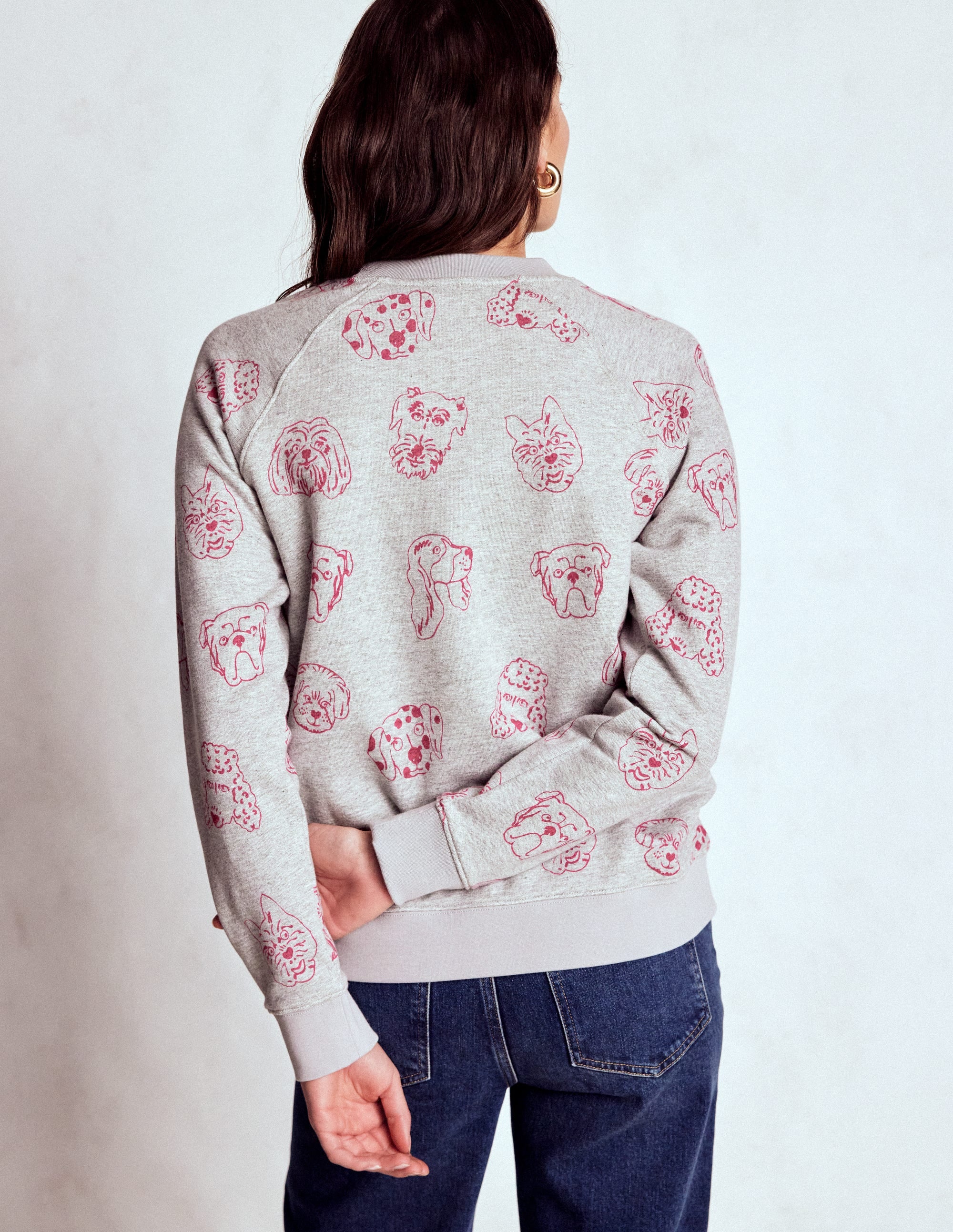 Rosa Printed Sweatshirt-Grey and Pink Yarrow, Dogs - Image 3