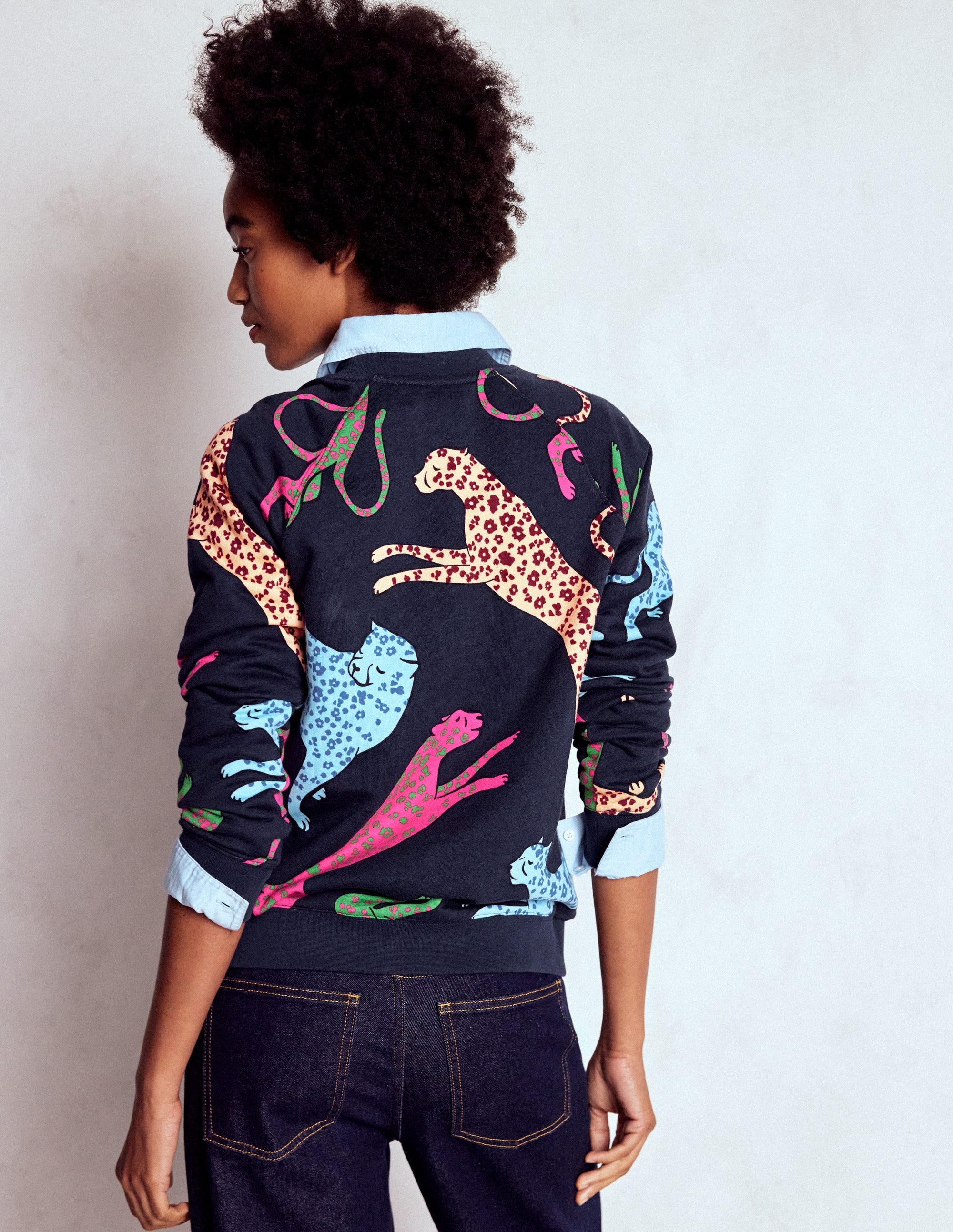 Rosa Printed Sweatshirt-Navy, Leaping Leopard - Image 3