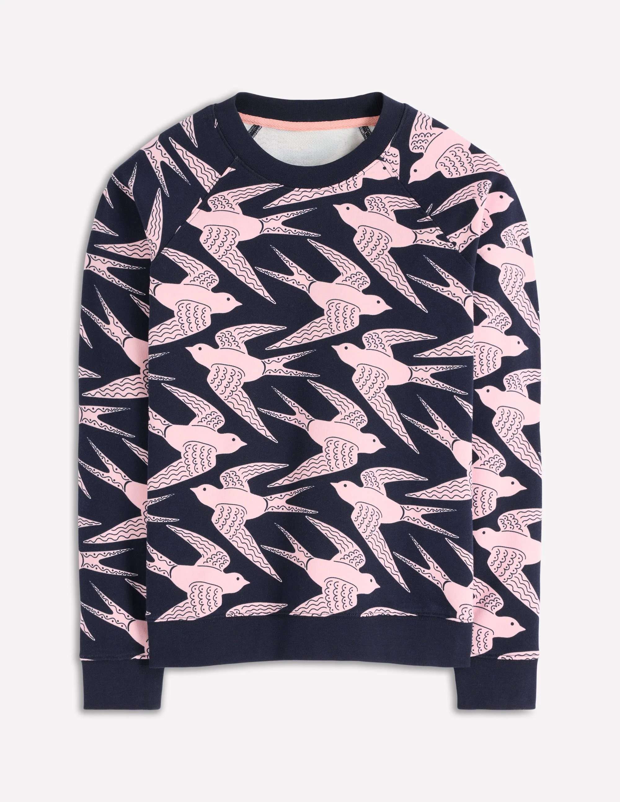 Rosa Printed Sweatshirt-Navy, Pink Swooping Swallow - Image 5