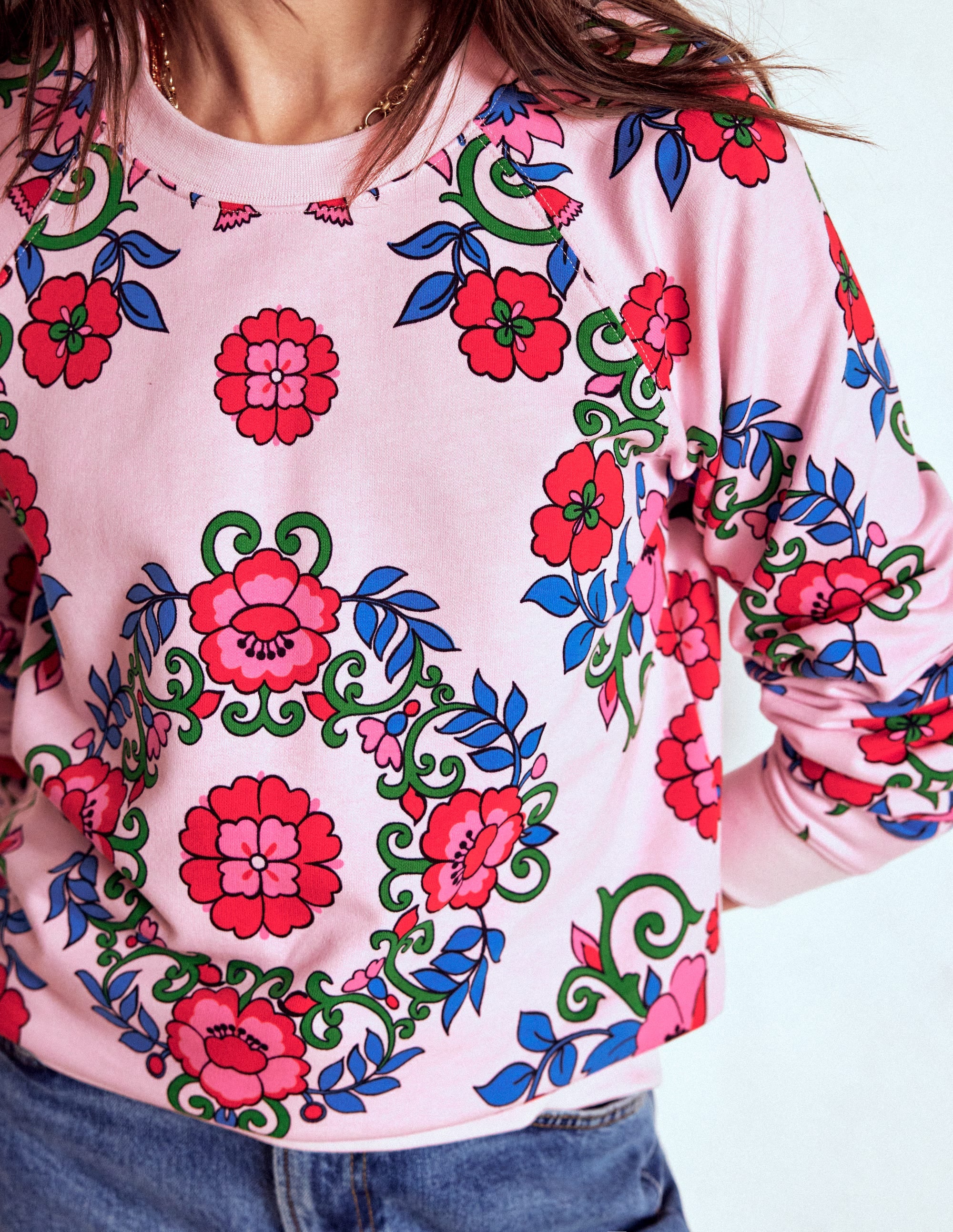 Rosa Printed Sweatshirt-Pink, Ornamental Lattice - Image 2