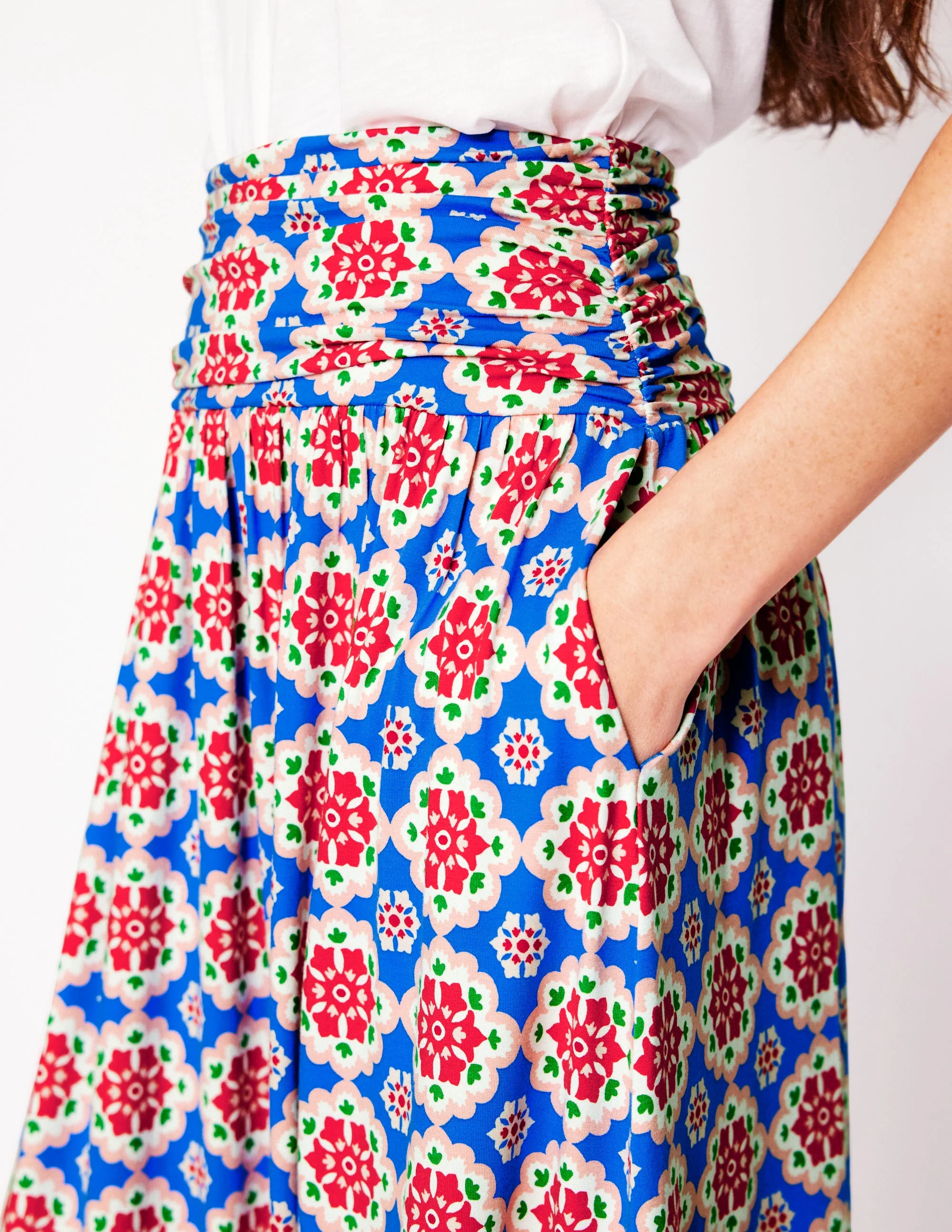Rosaline Jersey Skirt-Cerulean Blue, Bloom Geo - Image 2
