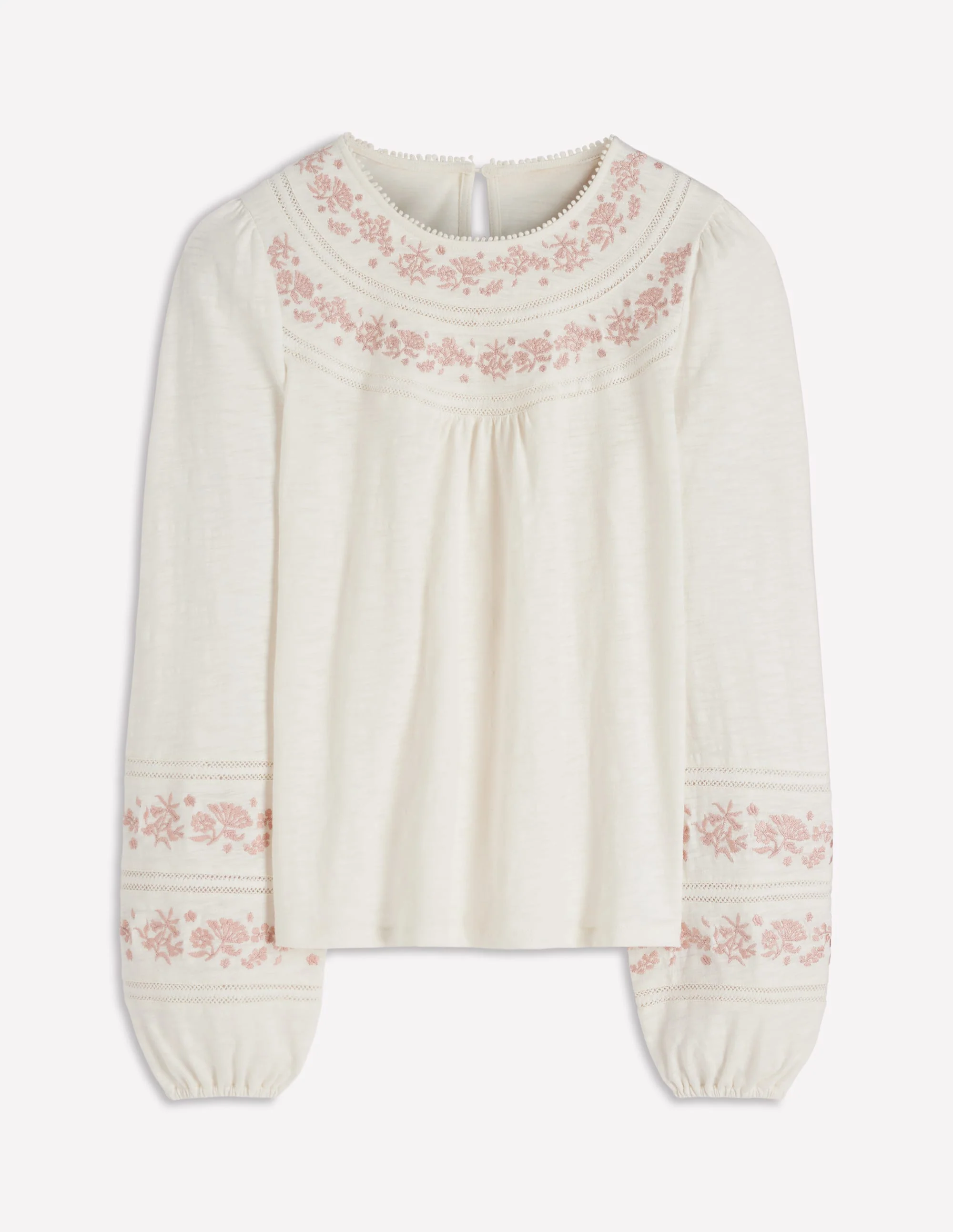 Rosie Embroidered Jersey Top-Ivory - Image 6
