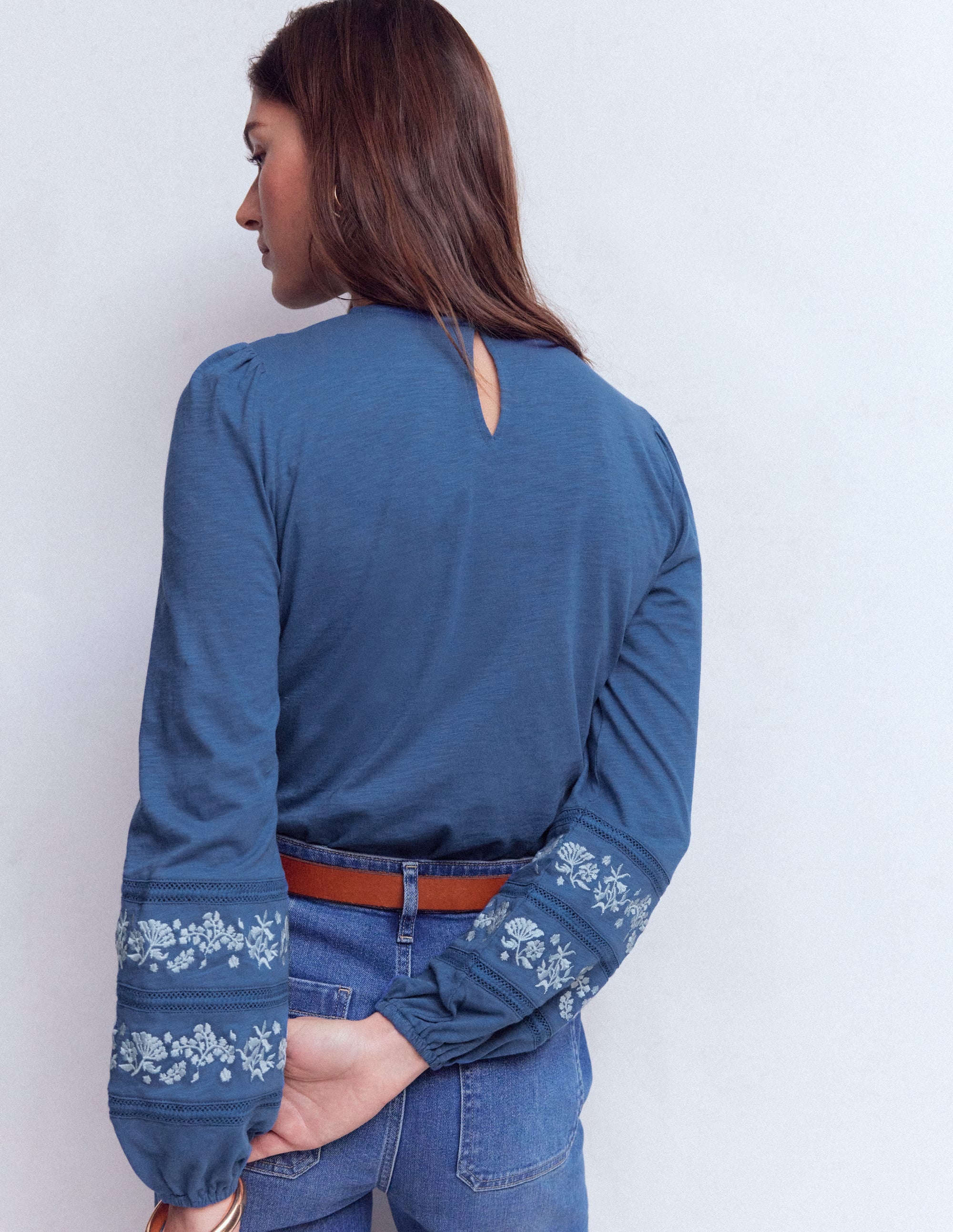 Rosie Embroidered Jersey Top-True Navy - Image 3