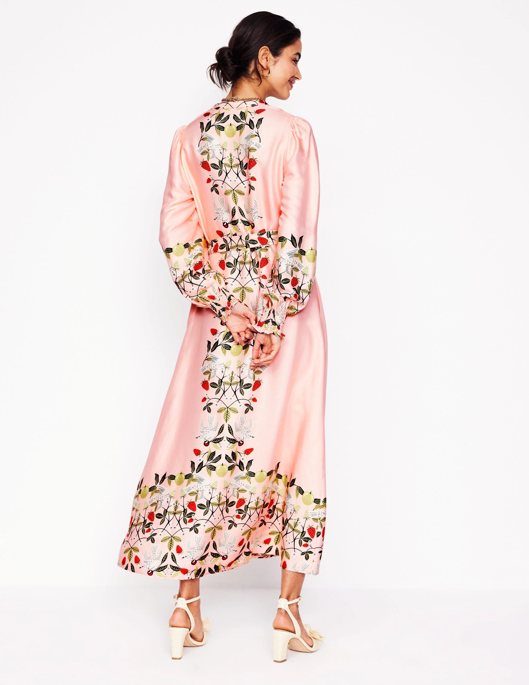 Ruby Collarless Shirt Dress-Pink, Bird Paradise - Image 3