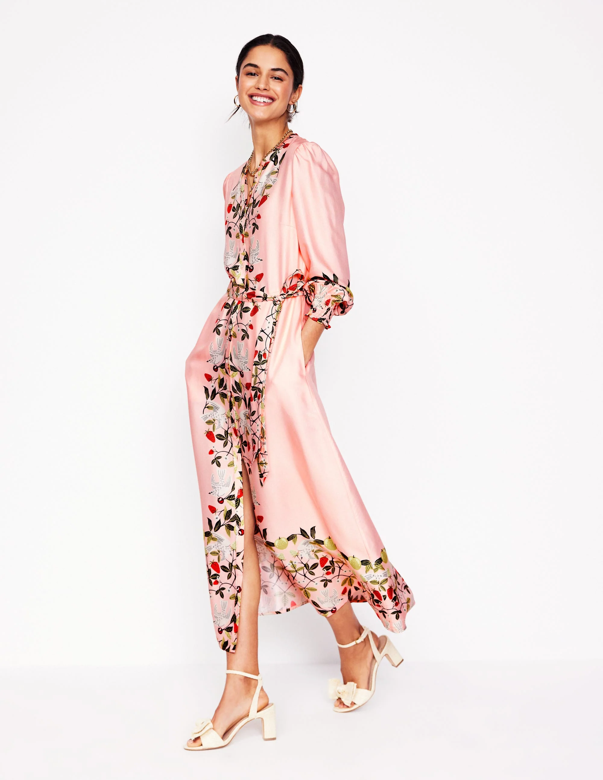 Ruby Collarless Shirt Dress-Pink, Bird Paradise - Image 4