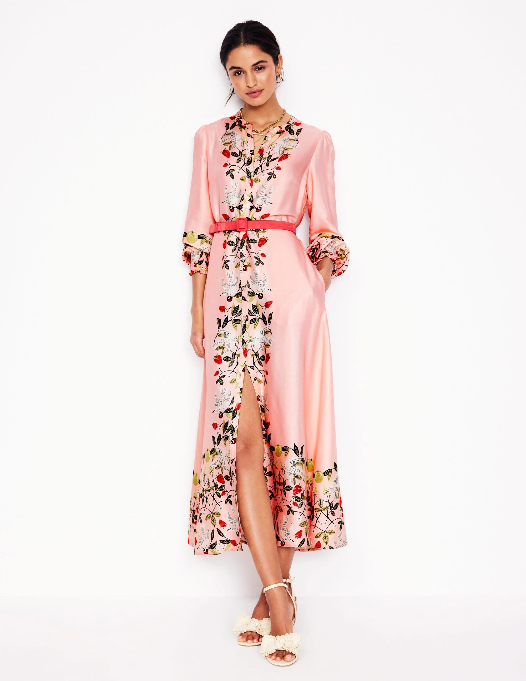 Ruby Collarless Shirt Dress-Pink, Bird Paradise - Image 5