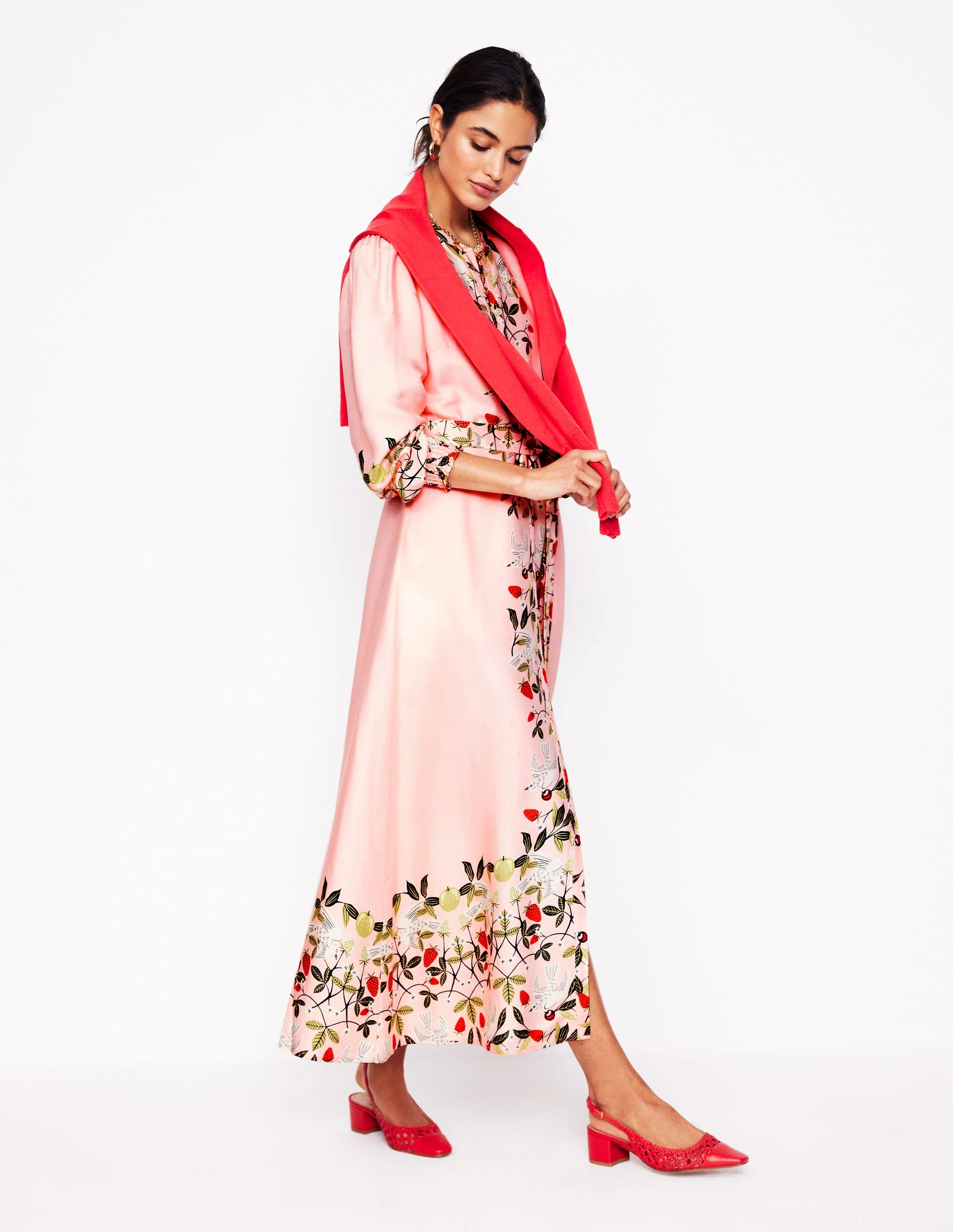 Ruby Collarless Shirt Dress-Pink, Bird Paradise - Image 6