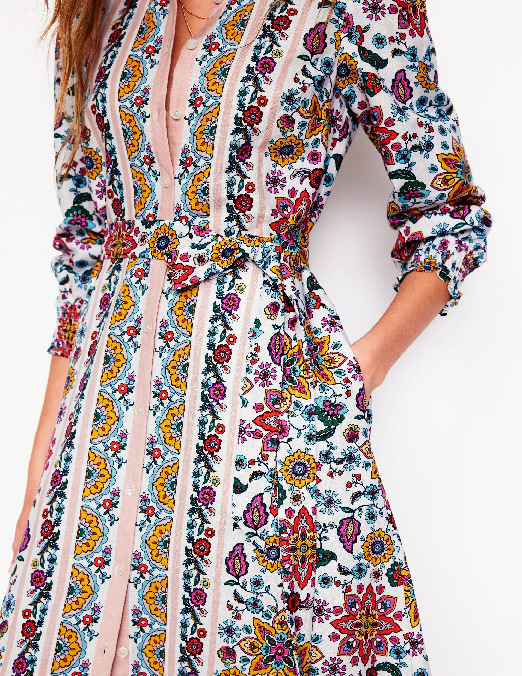 Ruby Linen Blend Shirt Dress-Ivory, Botanical Sprig - Image 2