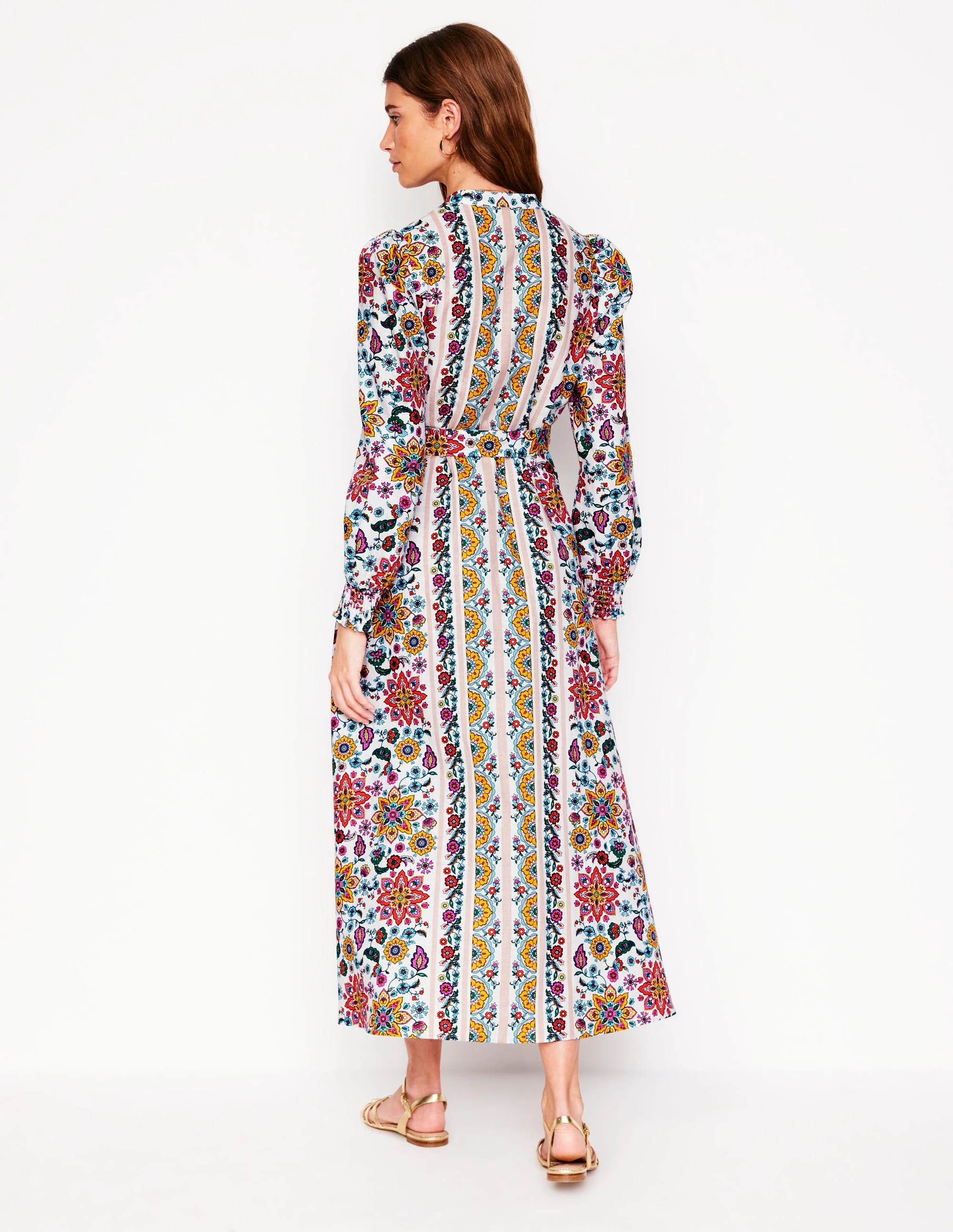Ruby Linen Blend Shirt Dress-Ivory, Botanical Sprig - Image 3