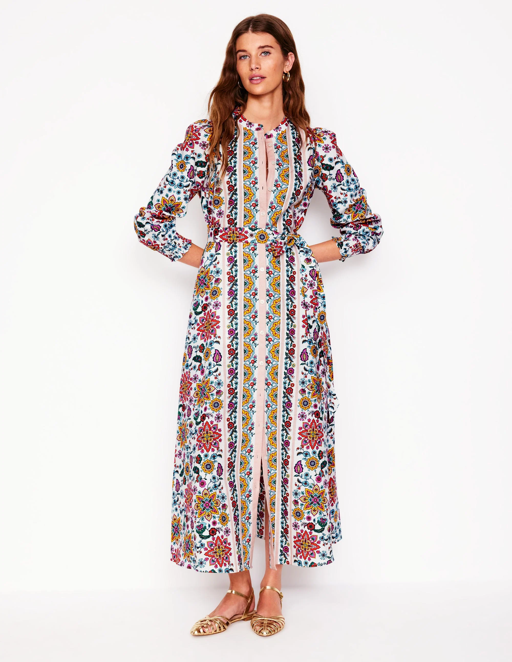 Ruby Linen Blend Shirt Dress-Ivory, Botanical Sprig - Image 4